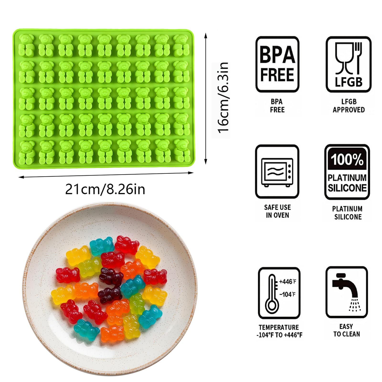 Gummy Candy Molds - 4Pcs Silicone Gummy Bear Molds With 2pcs Dropper,Non-stick and Bpa Free for Mini Candy Chocolate Gummies Baking