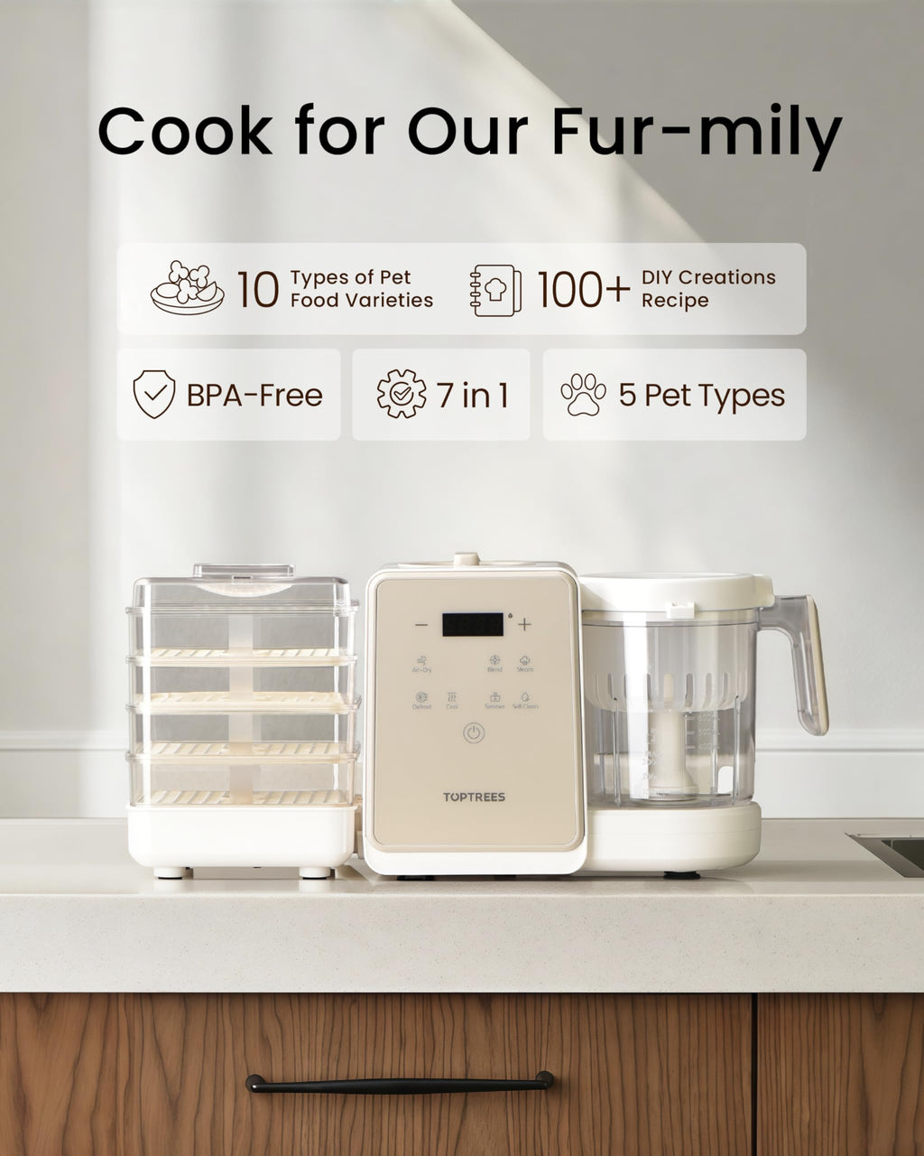 Pet Fresh Maker - Food Processor with Recipe for Dog Treats, DIY Cat Churu, Crunchy Treats, 10 Types of Homemade Pet Foods for Dog Birthday,7-in-1 Cooking Machine with Easy One-Step Touch Panel