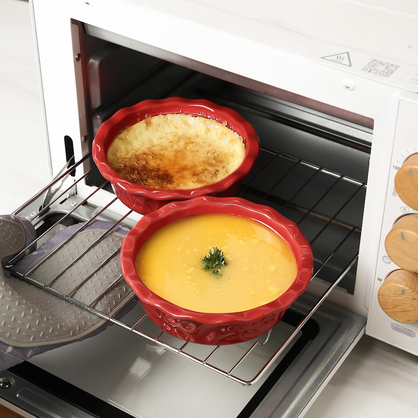 Vicrays Ceramic Pie Pan for Baking - 5.5 inch Small Pie Plates Deep Dish Round Pot Casserole Mini Serving Bowl - Microwave Oven Safe for Dessert Apple Pie Cake Tart Pizza Set of 6 - Red