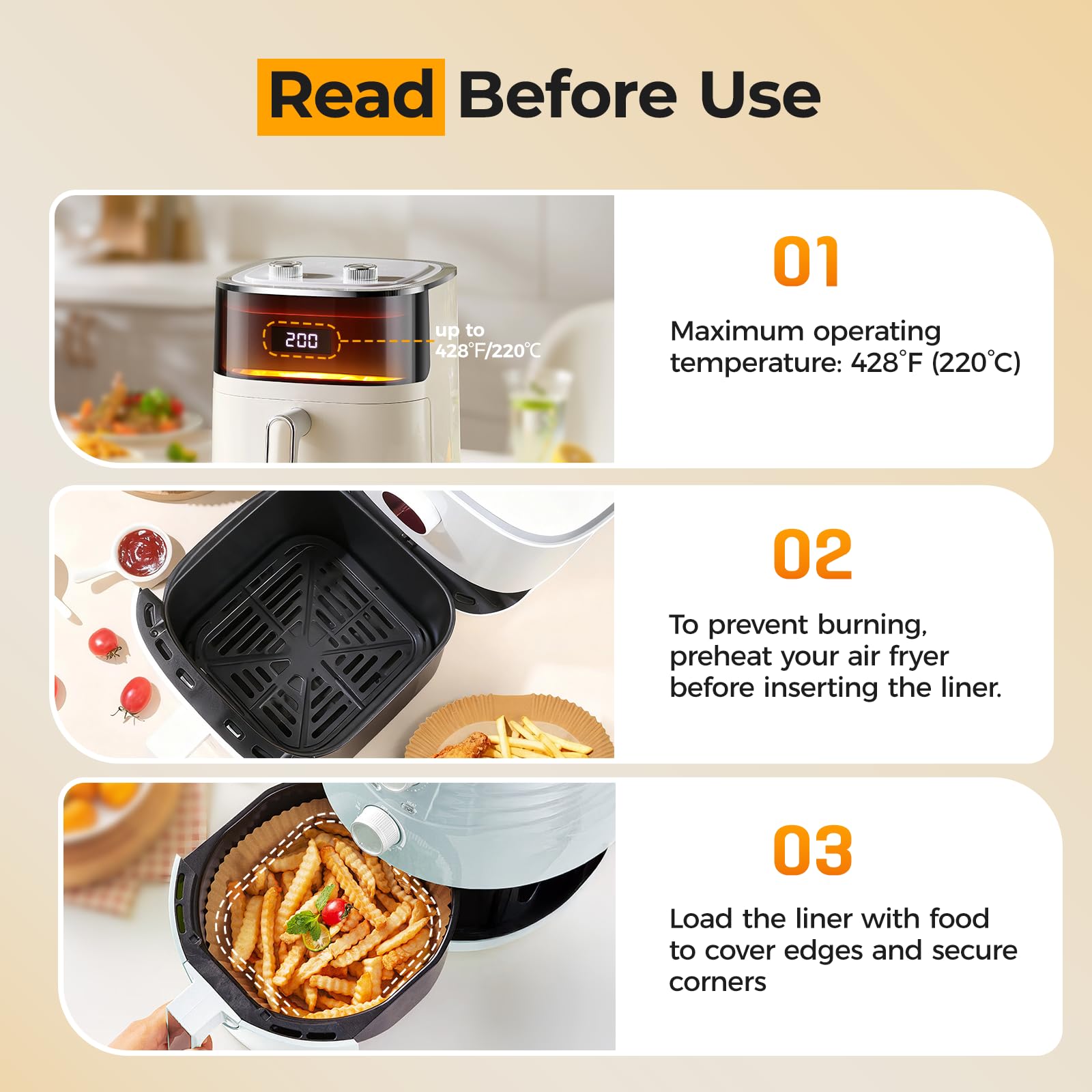 Vailnd 100Pcs 9 Inch Air Fryer Liners Disposable Square for 10-12 QT