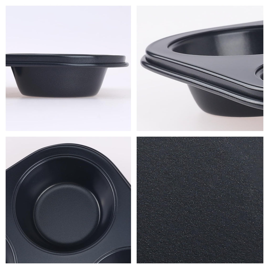 DRMHM Muffin-Pan for Baking, Nonstick Cake Pan 12 Cups, 3 Pack Cup Premium Cheesecake Pans, Cupcake Baking Pan for Oven 10.4 * 7.1 * 1.2in Black