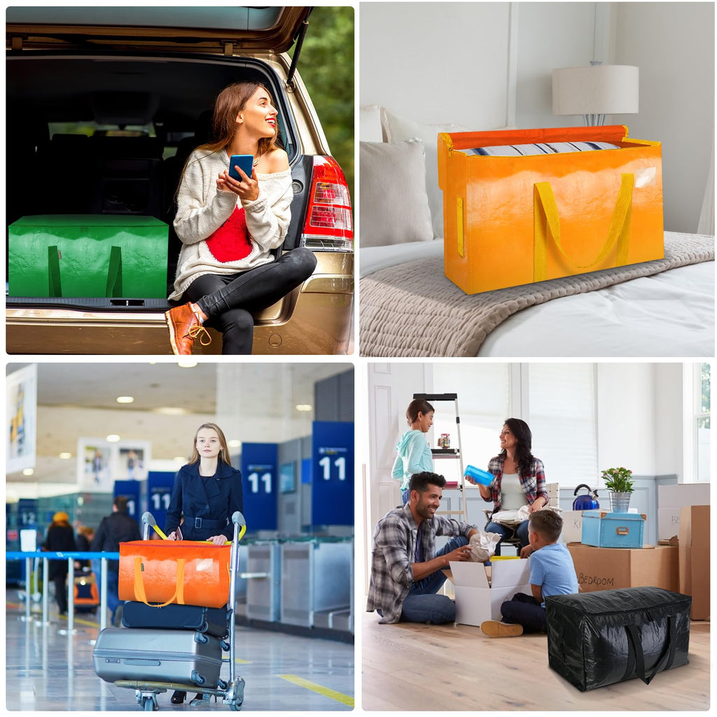BALEINE 2-Pack Oversized Moving Bags with Reinforced Handles, Heavy-Duty Storage Tote for Clothes, Moving Supplies (Orange, 2-Pack)