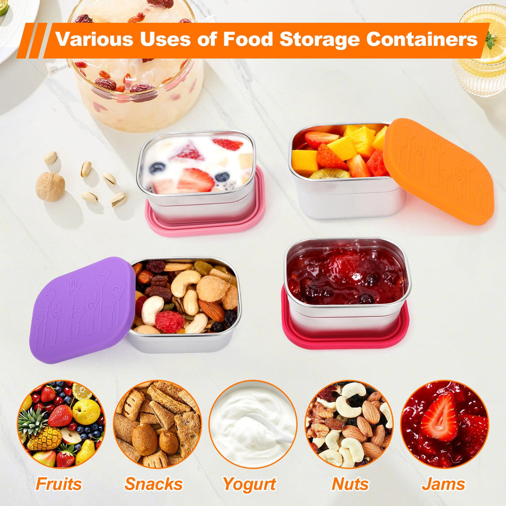 YJSLICT 4 Pack Stainless Steel Kids Snack Containers with Lids, 8 oz Each