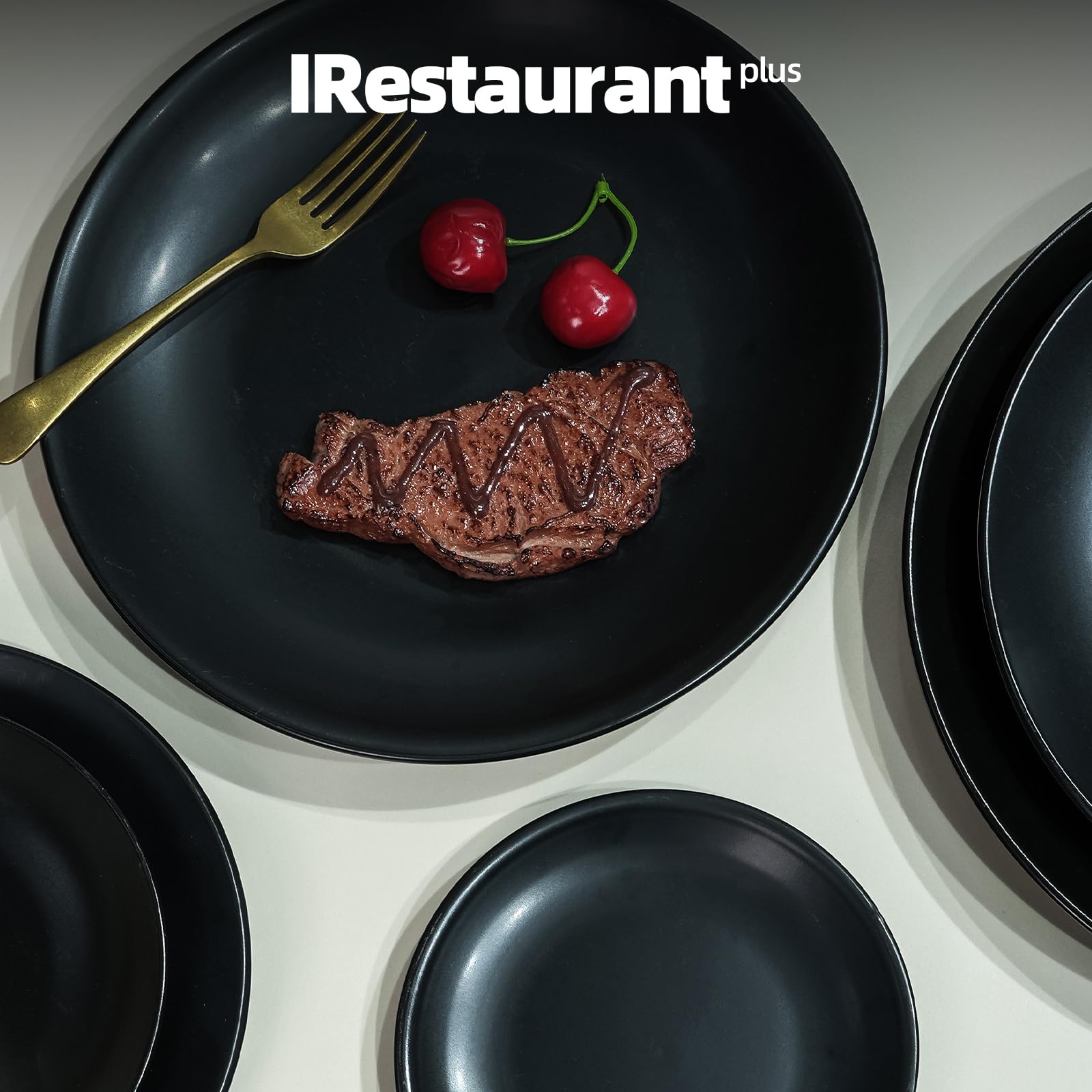 IRESTAURANT PLUS Stoneware Coupe Commercial Grade Dinnerware, Matte Black Plate 12.25", Case of 12