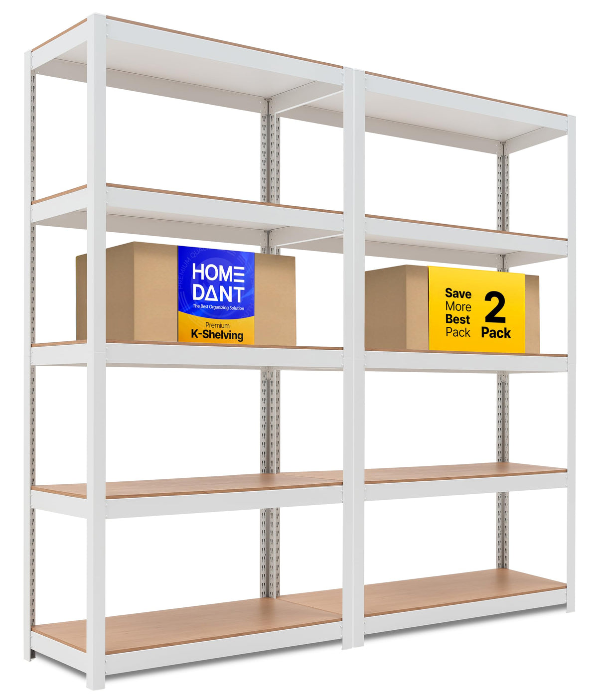 HOMEDANT House White 36.2" W 5 Tier Storage Shelves Garage Shelving 2EA