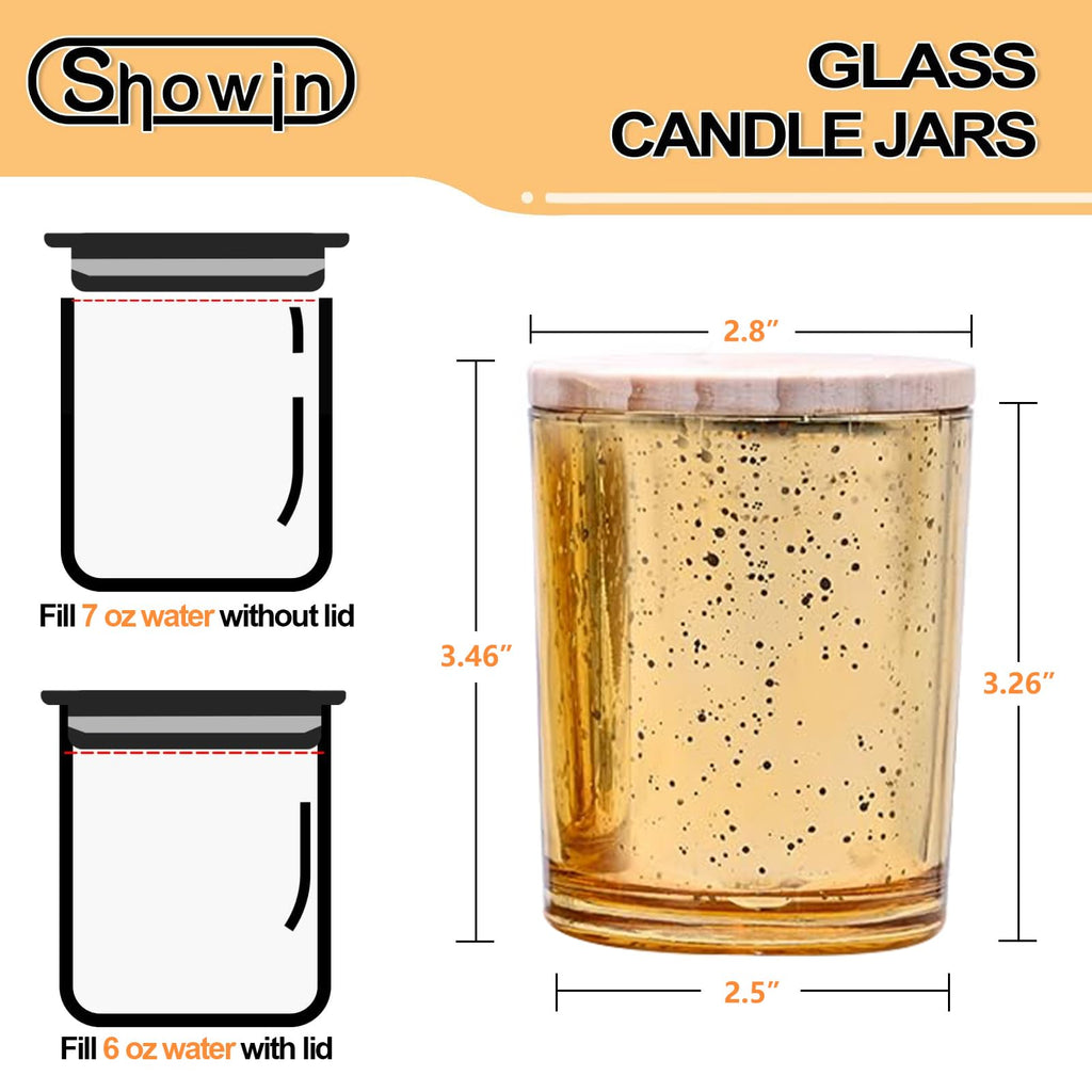 SHOWIN Thick Candle Jars for Making Candles 16 Pcs, 7 OZ Empty Jars with Wood Lids for Candle Making, Sample Container, Gold
