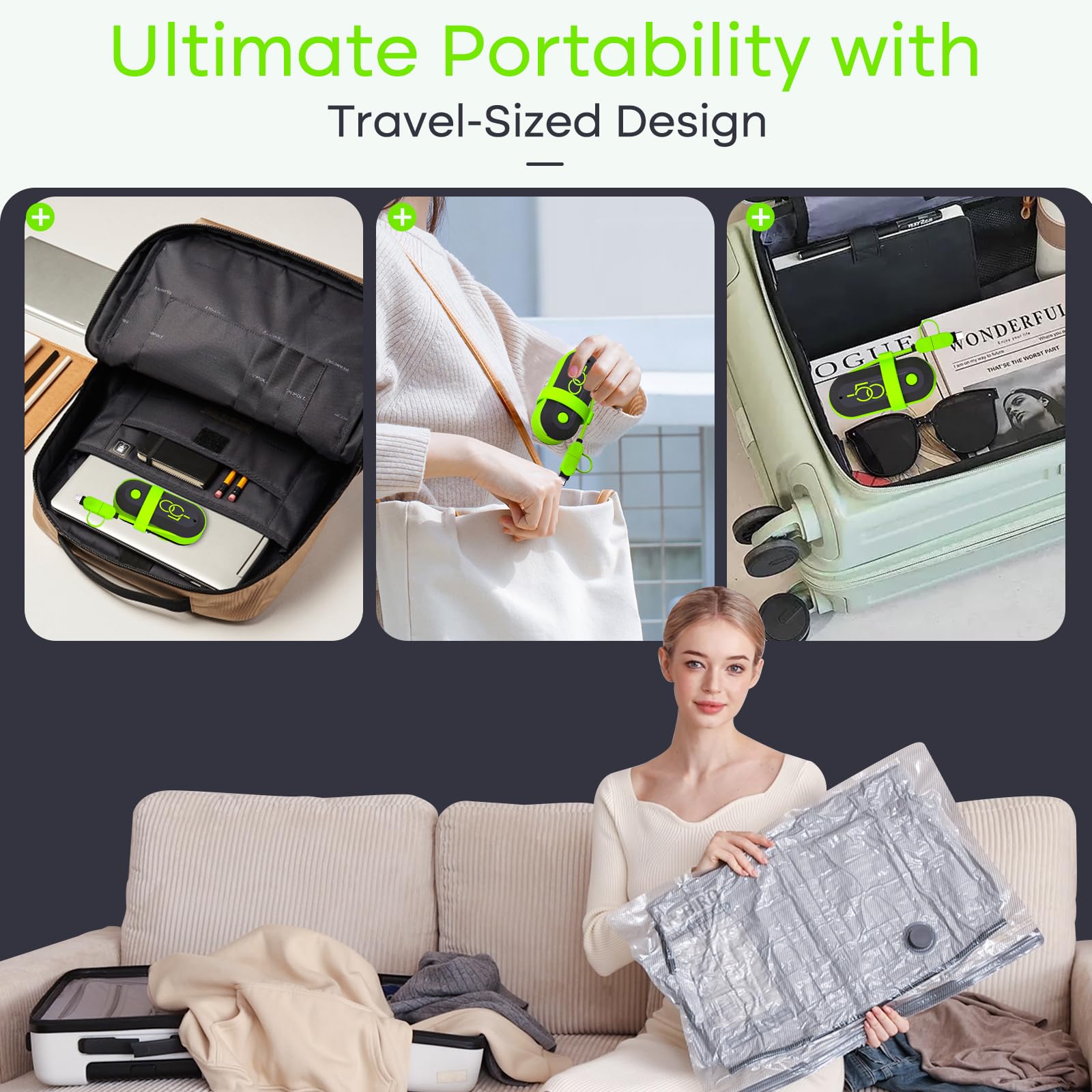 Vacbird 9 Pack Travel Vacuum Storage Bags with USB Electric Pump, Carry-on Size Space Saver Bags for Clothes and Clothing Travel，Compression Packing for Luggage and Suitcase