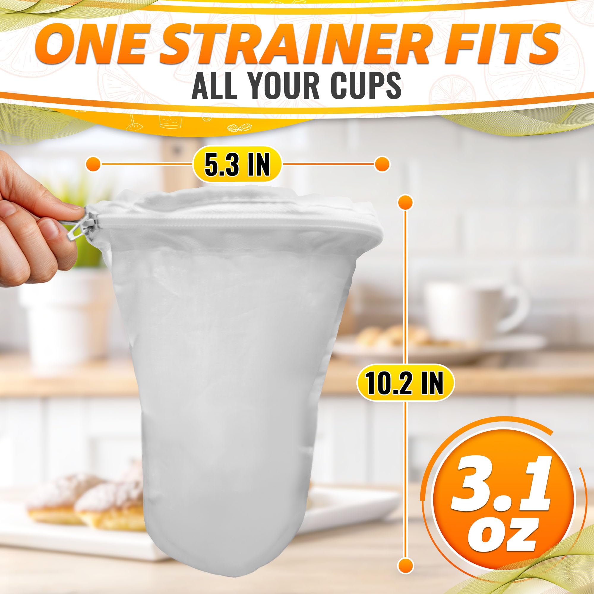 5.3 In Thai Tea Strainer, Fine Mesh Cloth, Stainless Steel Handle