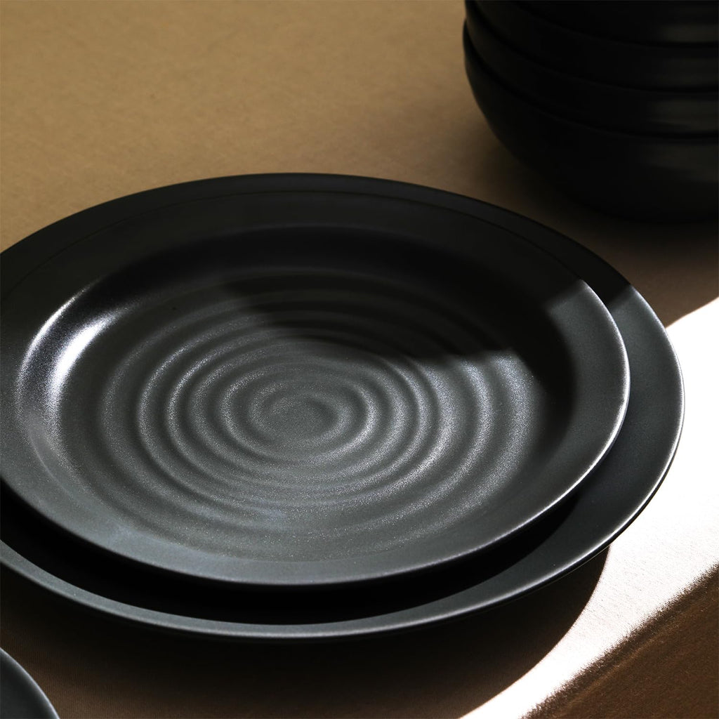 Stone Lain Orbit 24-Piece Dinnerware Set Stoneware, Plates and Bowls Set, Pasta Bowls, Microwave and Dishwasher Safe, Dish Set for 8, Charcoal