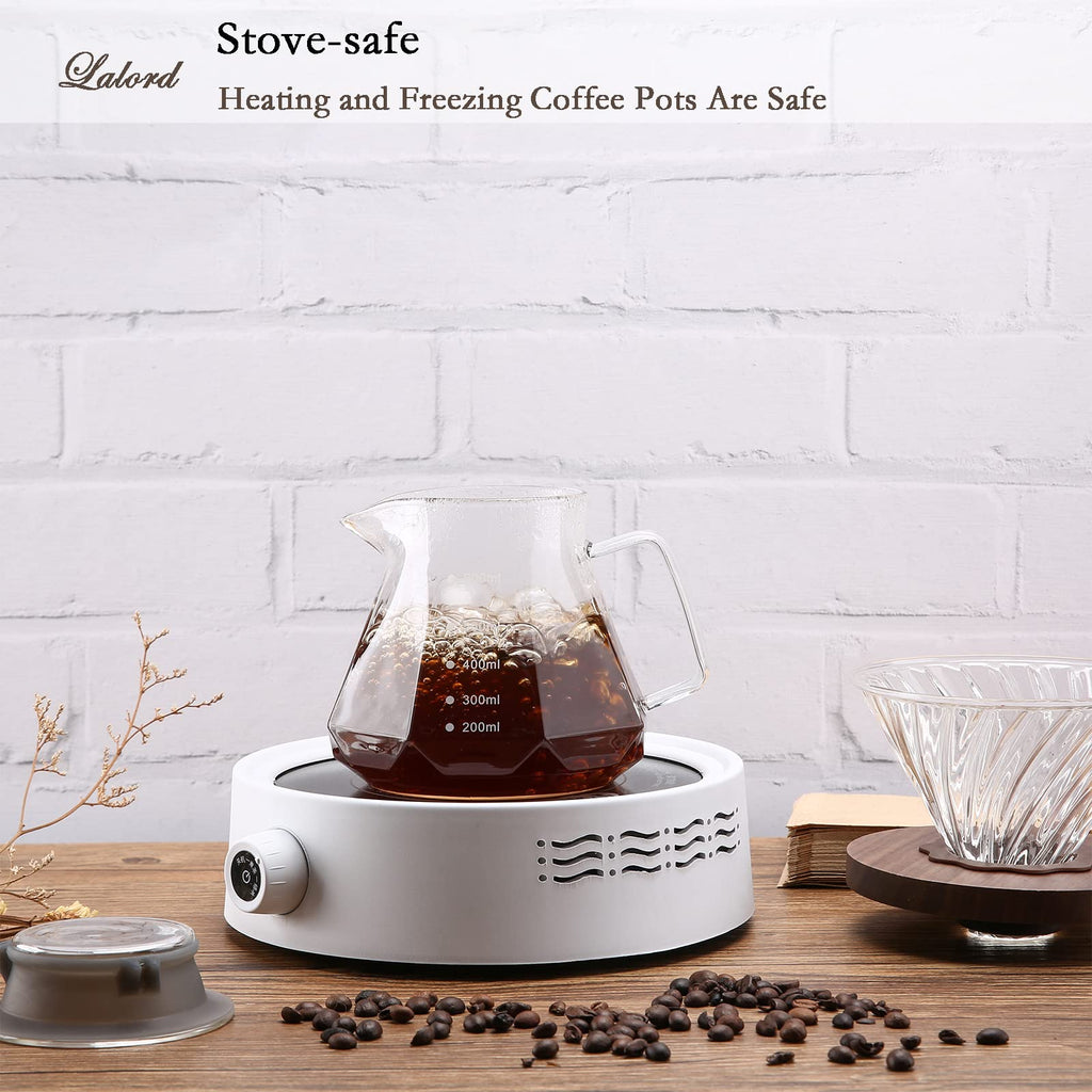 Lalord Pour Over Coffee Maker, 20 oz Borosilicate Glass Carafe with 100 pcs V60 Paper Filter, Walnut Handle & Glass Lid, Drip Coffee Maker for Home Café Restaurant Camping, 600 ml, Clear