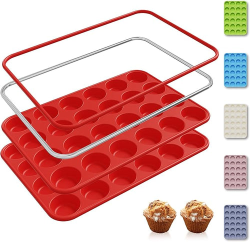 2 Pack 6 Cups Silicone Mini Muffin Pan with Metal Reinforced Frame Silicone Molds Cupcake Cake Baking Pans Cookie Baking Chocoflan Cupcake Mold Cake Molds Kitchen Baking Mom Gift Home Essentials
