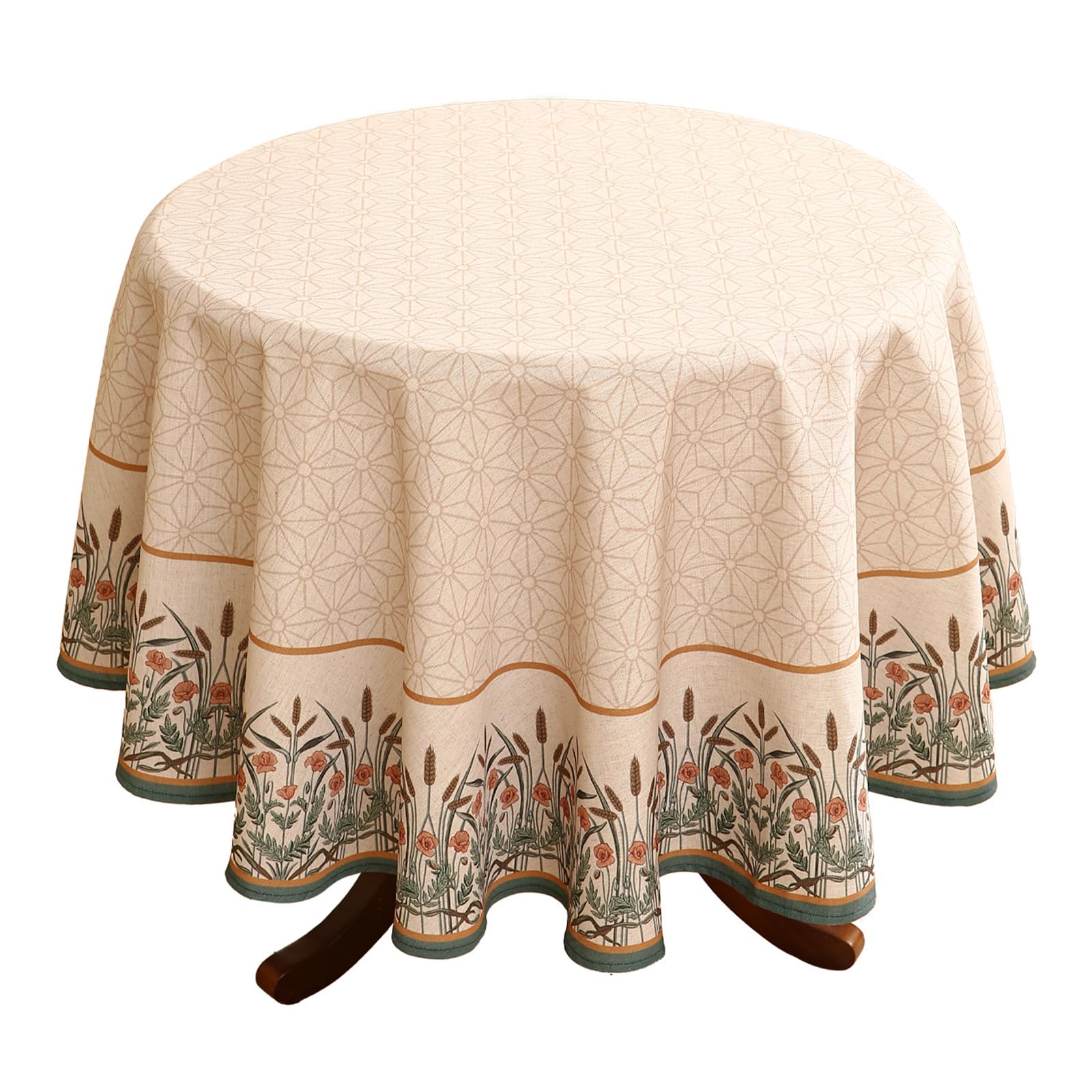 patdrea Vintage French Linen Tablecloth,Round,Diameter 55"-Cudillero