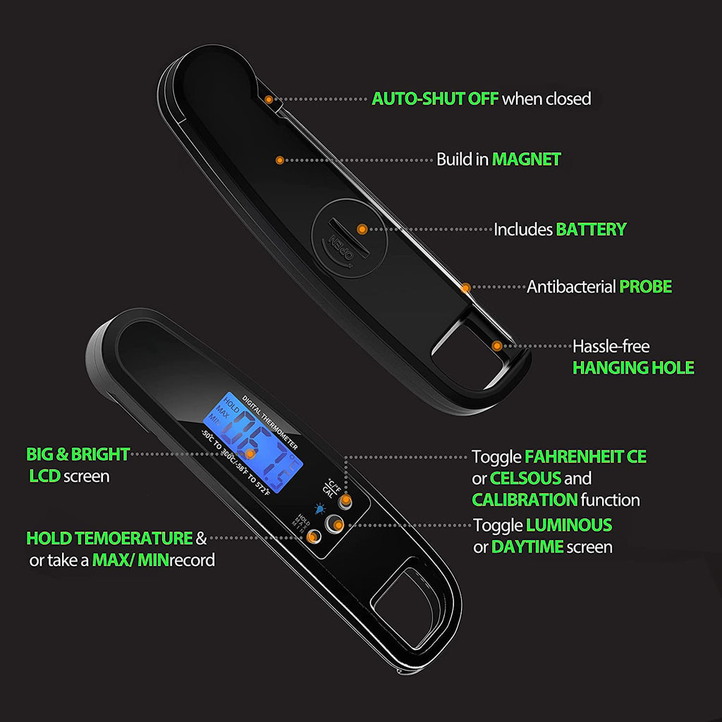LIKEPAI Black Meat Thermometer Digital Food Thermometer for Cooking
