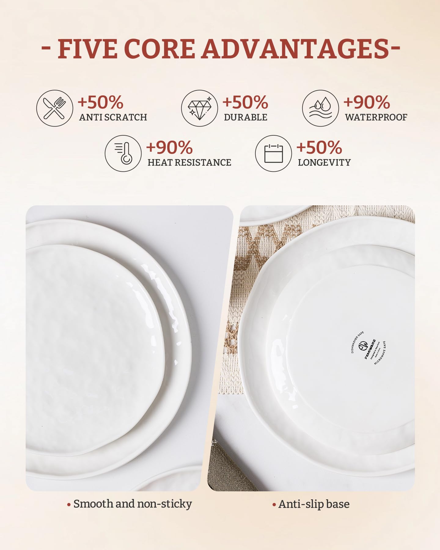 Famiware Porcelain Dinnerware Set for 6, 24-Piece, Polar White