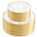bUCLA 100PCS Clear and Gold Plastic Plates - Clear Disposable With Gold Rim Include 50 Each (10 inch Dinner & 7 inch Dessert) Plates, Ideal for Party & Thanksgiving