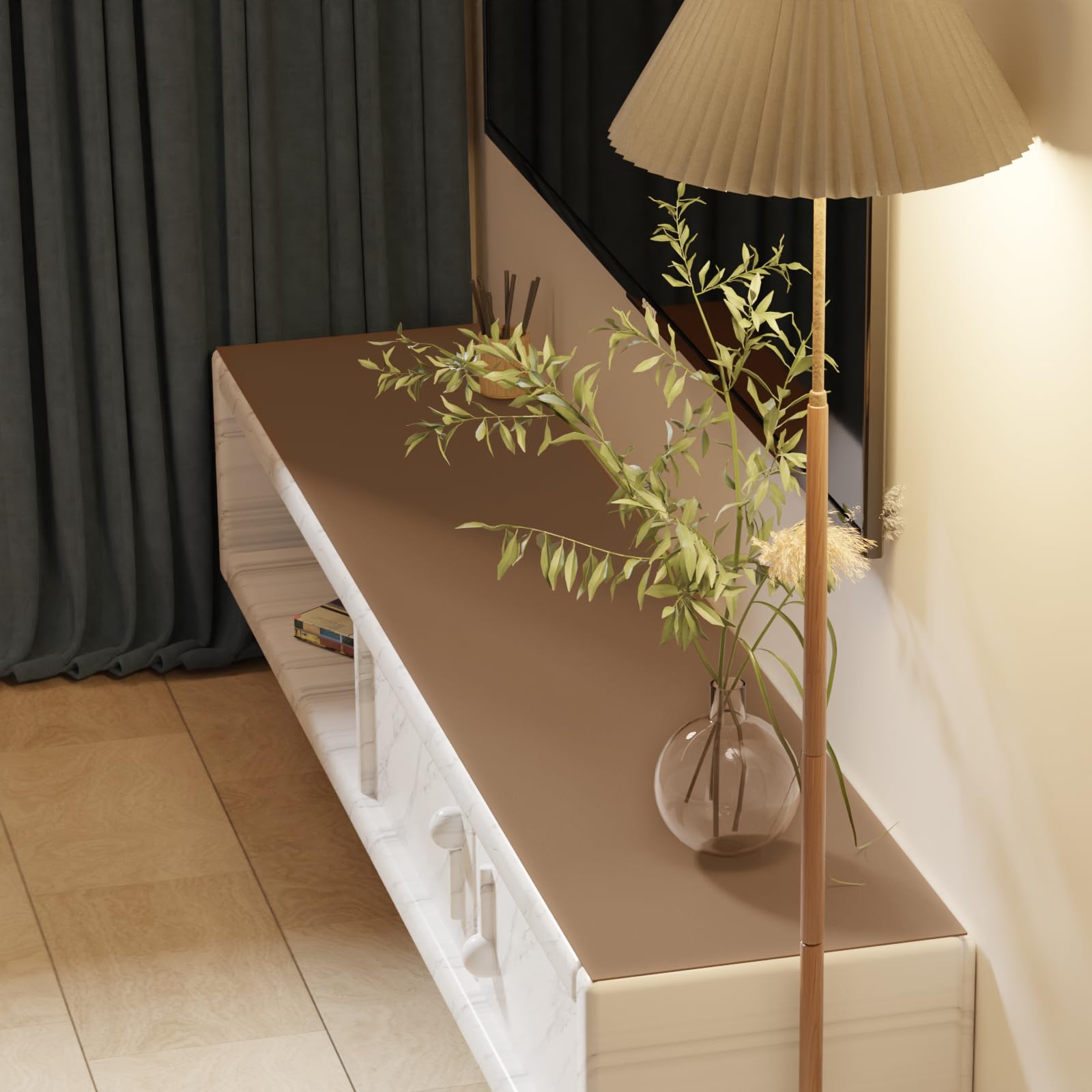 Zinkooat Leather Desk Mat,1.8mm Thick,12x42 Inch Desk Cover,Gold Desk Mat,Dresser Cover Top,Nail Table Mat,Dresser Cover,Quartz Countertop Protector,Table Sticker Cover(Mud Color+Champagne Gold,12×42)