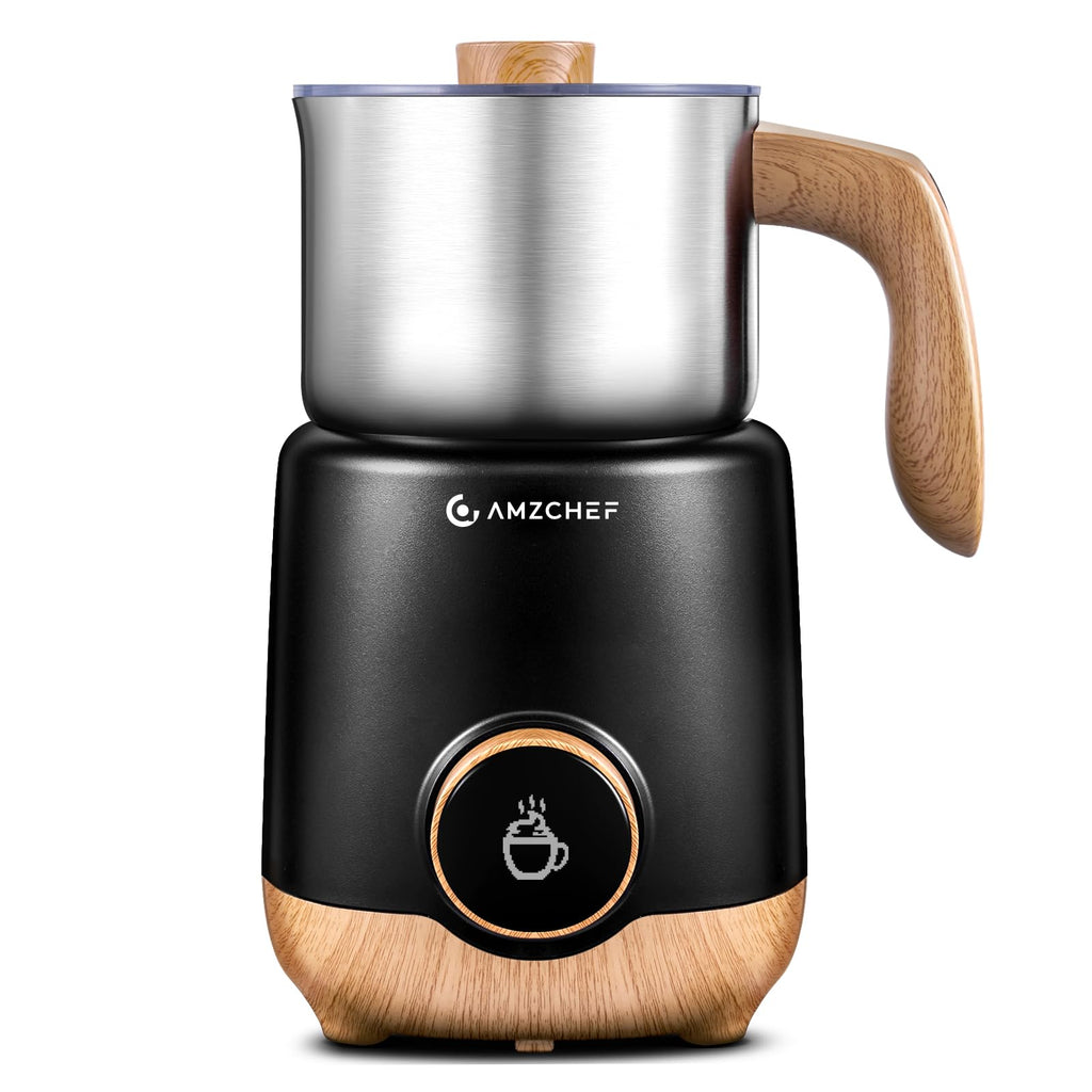 AMZCHEF 8-IN-1 Milk Frother and Steamer 550 Watts, 21 oz Split Stainless Steel Automatic Steamer, Milk's Warmer for Latte, Cappuccino, Hot and Cold Froth, Heated Milk, Hot Chocolate, Baby Food, Black