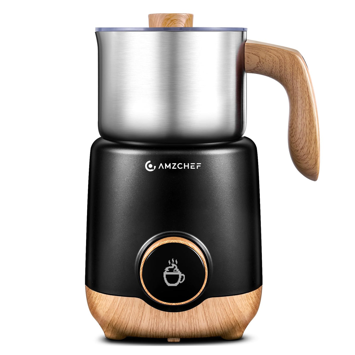 AMZCHEF 8-IN-1 Milk Frother and Steamer 550 Watts, 21 oz Split Stainless Steel Automatic Steamer, Milk's Warmer for Latte, Cappuccino, Hot and Cold Froth, Heated Milk, Hot Chocolate, Baby Food, Black