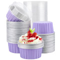 EUSOAR Disposable Ramekins with Lids, 5oz 100pcs Muffin Liners Cups with Lids, Creme Brulee Foil Ramekins, Aluminum Foil Cupcake Baking Cups, for Party Favor Birthday -Light Purple