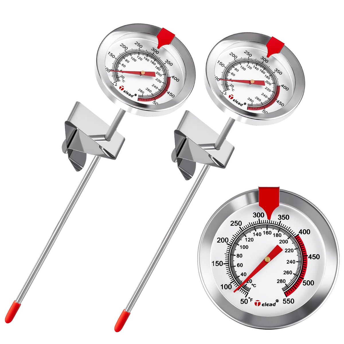 Telead Candy Thermometer Waterproof IP67 - Oil Thermometer for Frying with Clips - 9" Side of Pot Thermometer Deep Fry for Oil Candy Candle BBQ - Silver