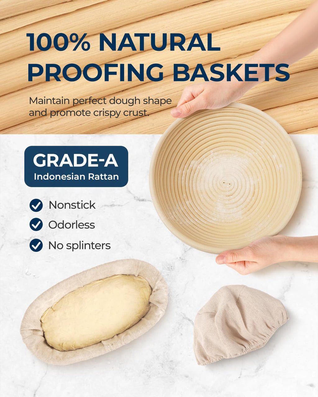 Clearance Final Stock - Lorzon Banneton Bread Proofing Basket Gift Set of 2 (10" Round & Oval Rattan) - Sourdough Bread Baking Supplies Making Tools with Bakers Couche & Sourdough Starter Kit
