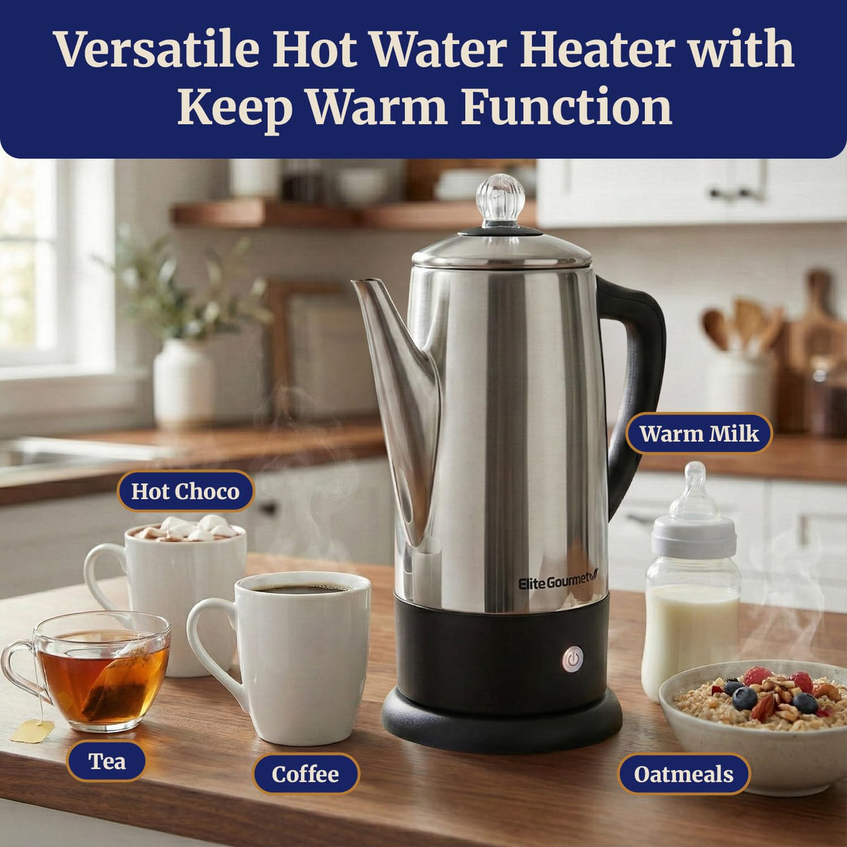 Elite Gourmet 12-Cup Electric Coffee Percolator, Keep Warm, Clear Brew Knob