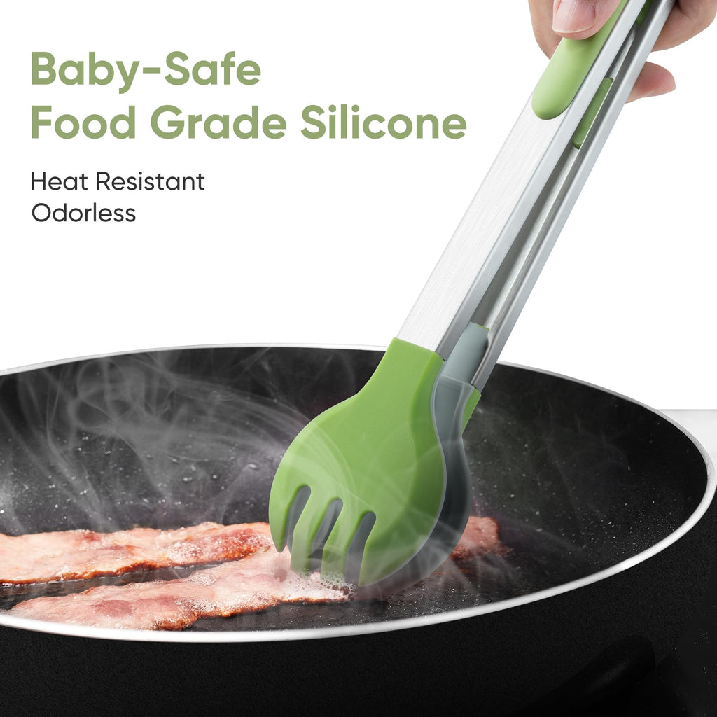 12 Inch Cooking Tongs, Stainless Steel Kitchen Tongs with Silicone Tips