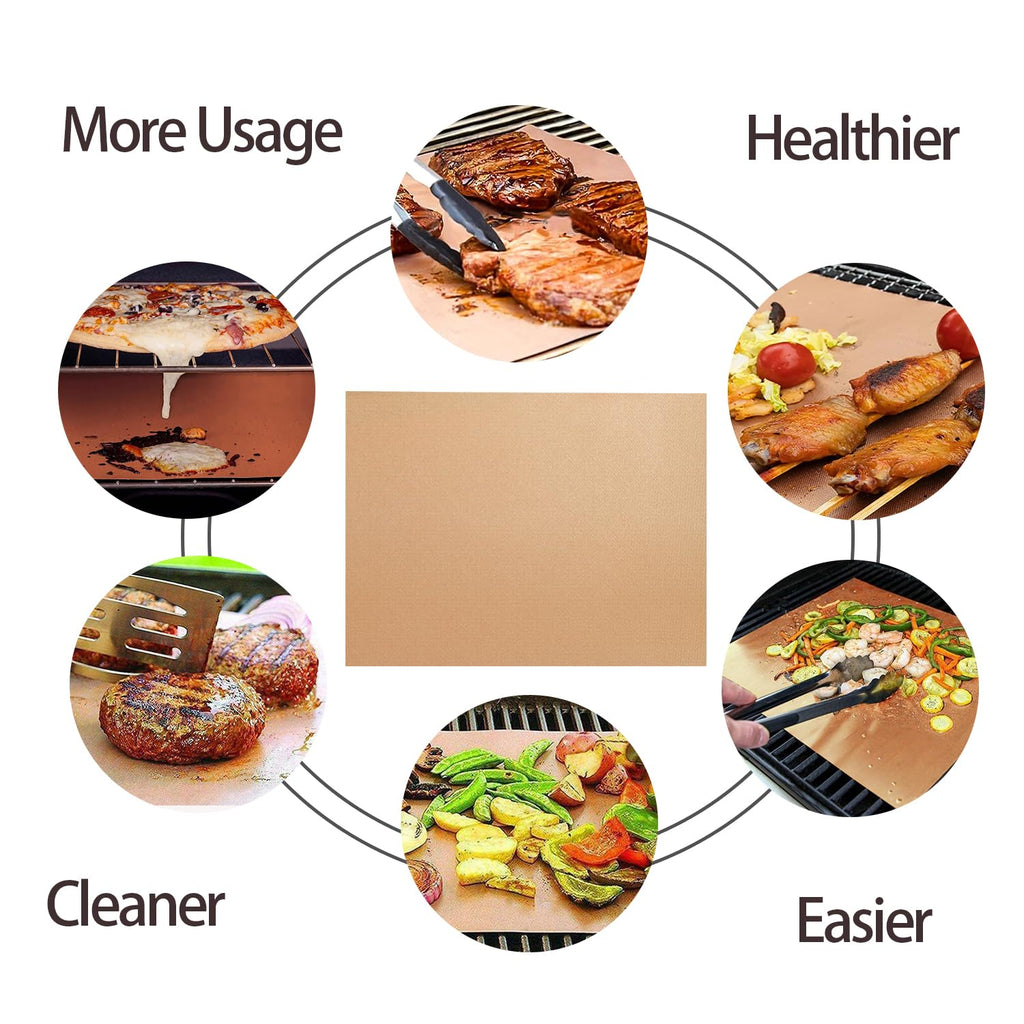 Renook Set of 6 Copper Grill Mats for Outdoor BBQ Grill