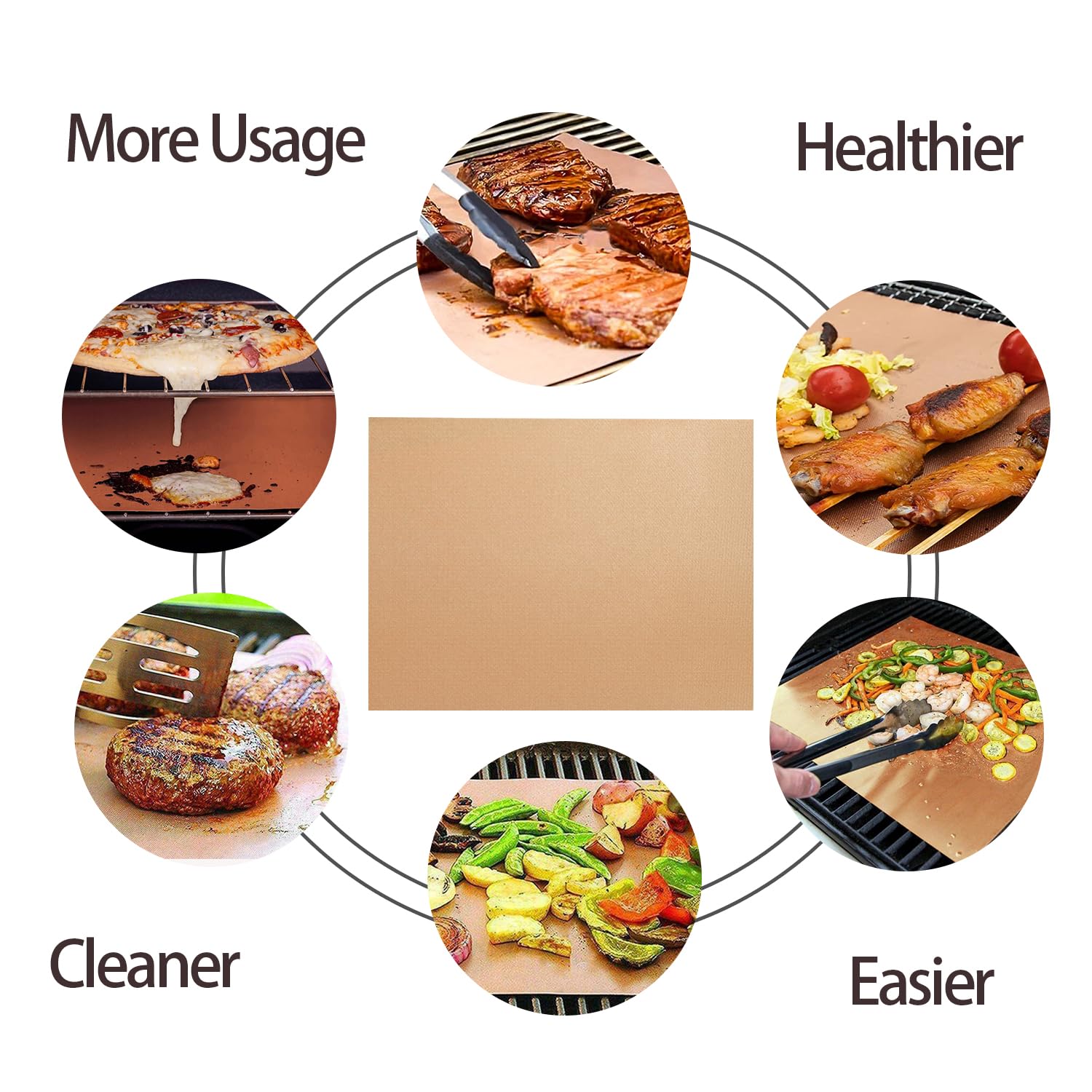 Renook Set of 6 Copper Grill Mats for Outdoor BBQ Grill