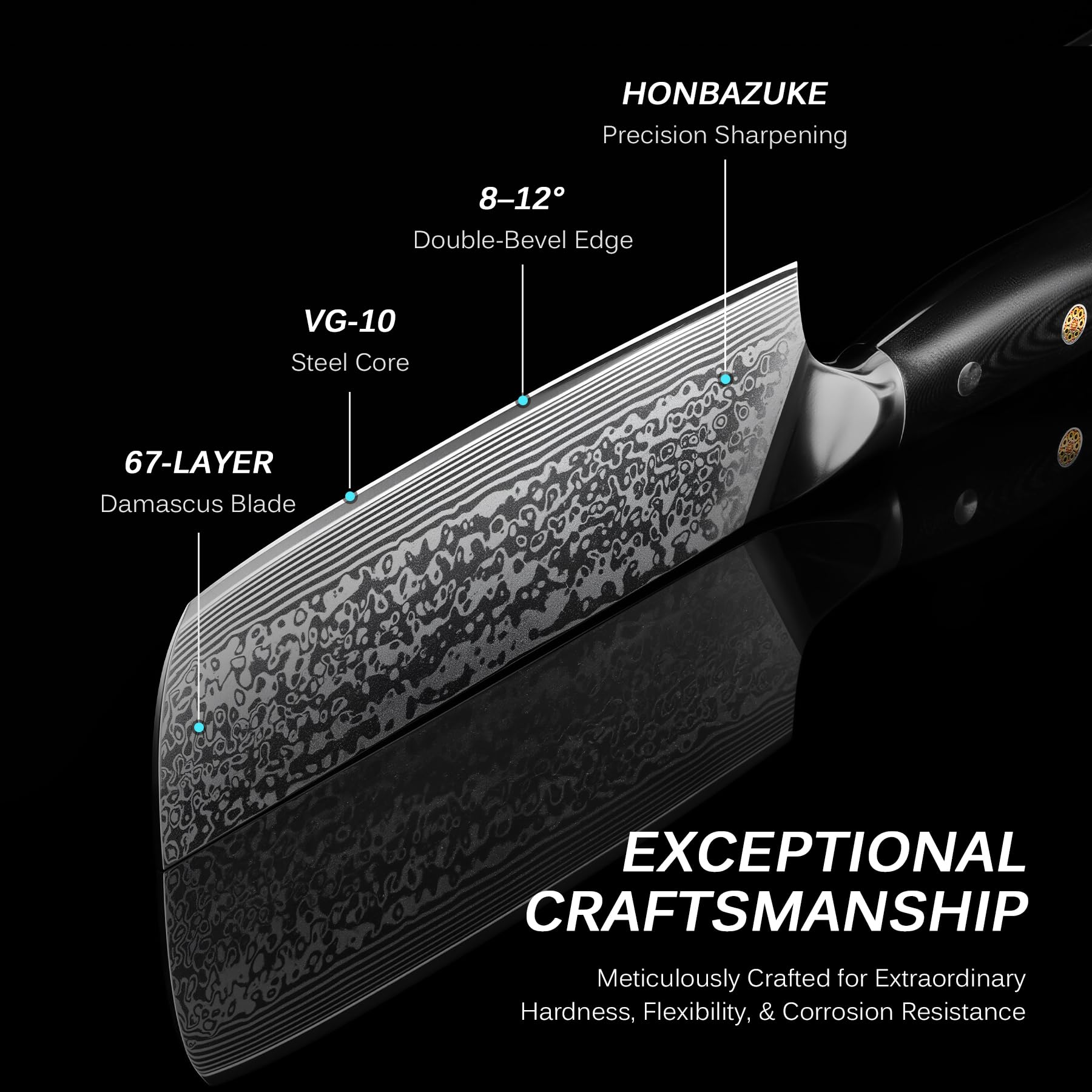 KYOKU Nakiri Knife - 7" - Shogun Series - Japanese Style VG10 Steel Core Damascus Blade - with Sheath & Case