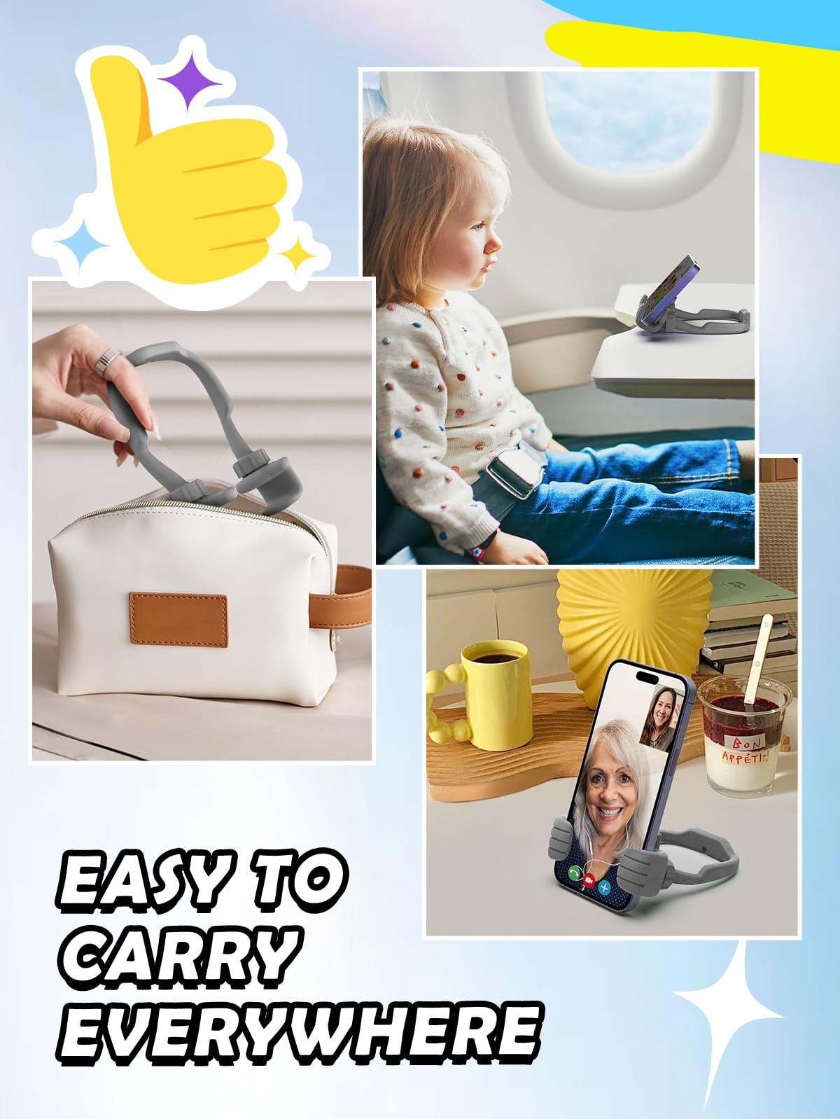 Stocking Stuffers for Teens Boys Girls Cell Phone Stand: Upgrade Adjustable Thumbs Up Lazy Phone Holder for Desk Fun Birthday Gifts for Grandma Adults Husband from Wife (Grey, 1)