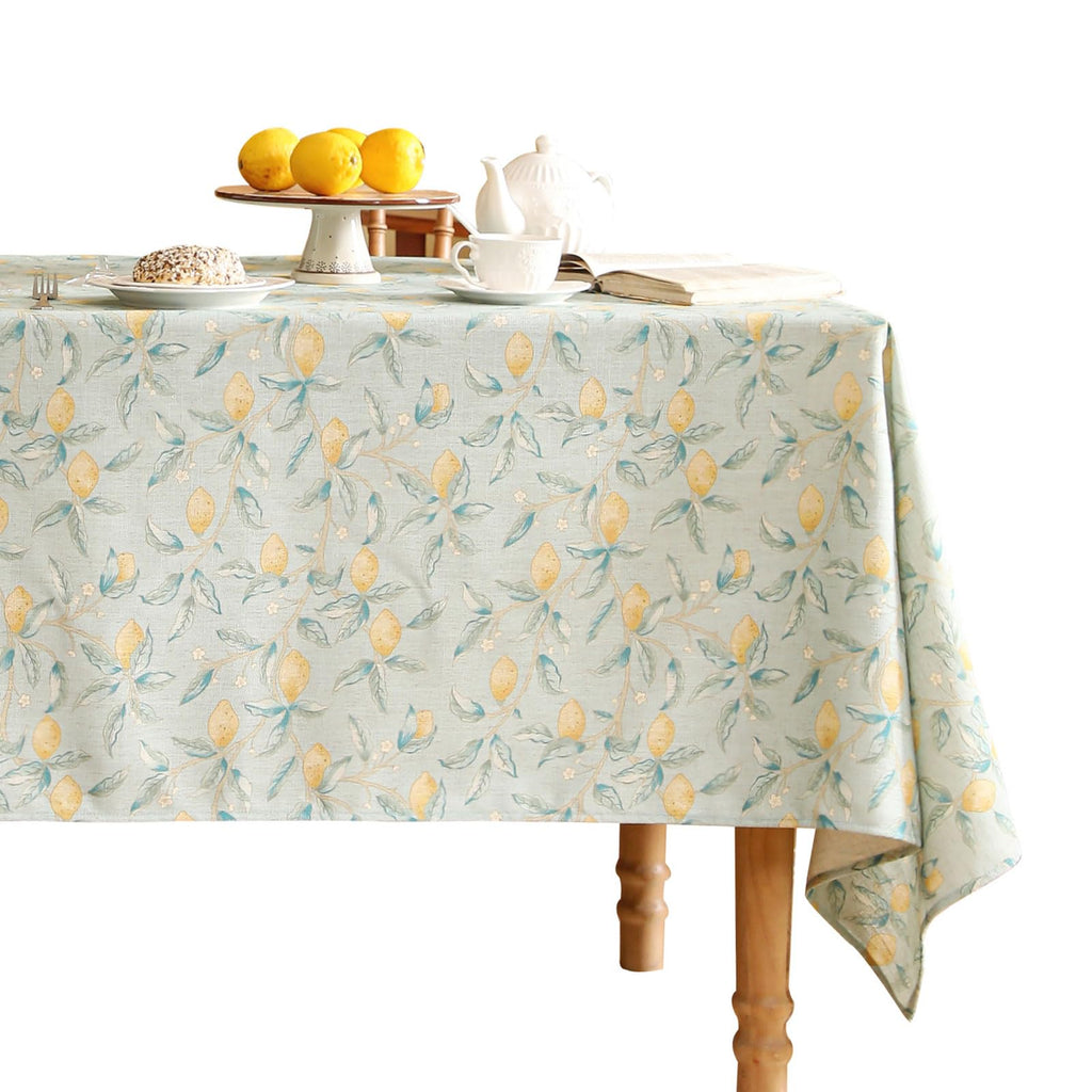 patdrea Designer Linen Green Long Tablecloth for Rectangle Table,Vintage Breathable Yellow Fruits Pattern Table Cloth,Decor Cover for Kitchen Dining,Christmas,Thanksgiving,Party,63"x102"-Ania a