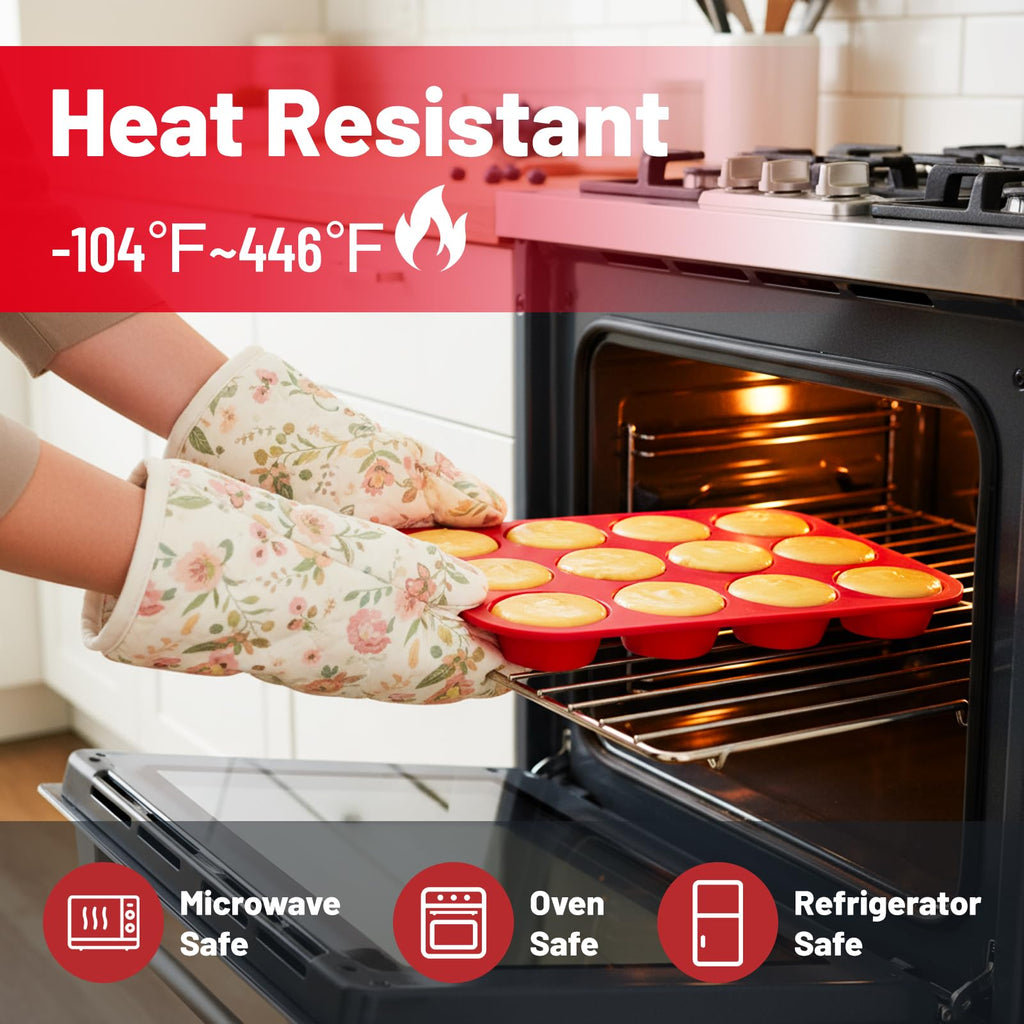Bongpuda Silicone Muffin Pan with Metal Reinforced Frame,2 Pcs 2.9" Regular Size 12 Cups Egg Bite Mold,Non-Stick,Easy Release,For Egg Muffins, Cupcakes, Large Muffins,Cheesecakes(Orange + Red)