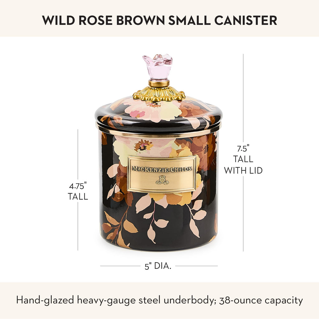 MACKENZIE-CHILDS Enamel Canister, Small, Wild Rose Brown