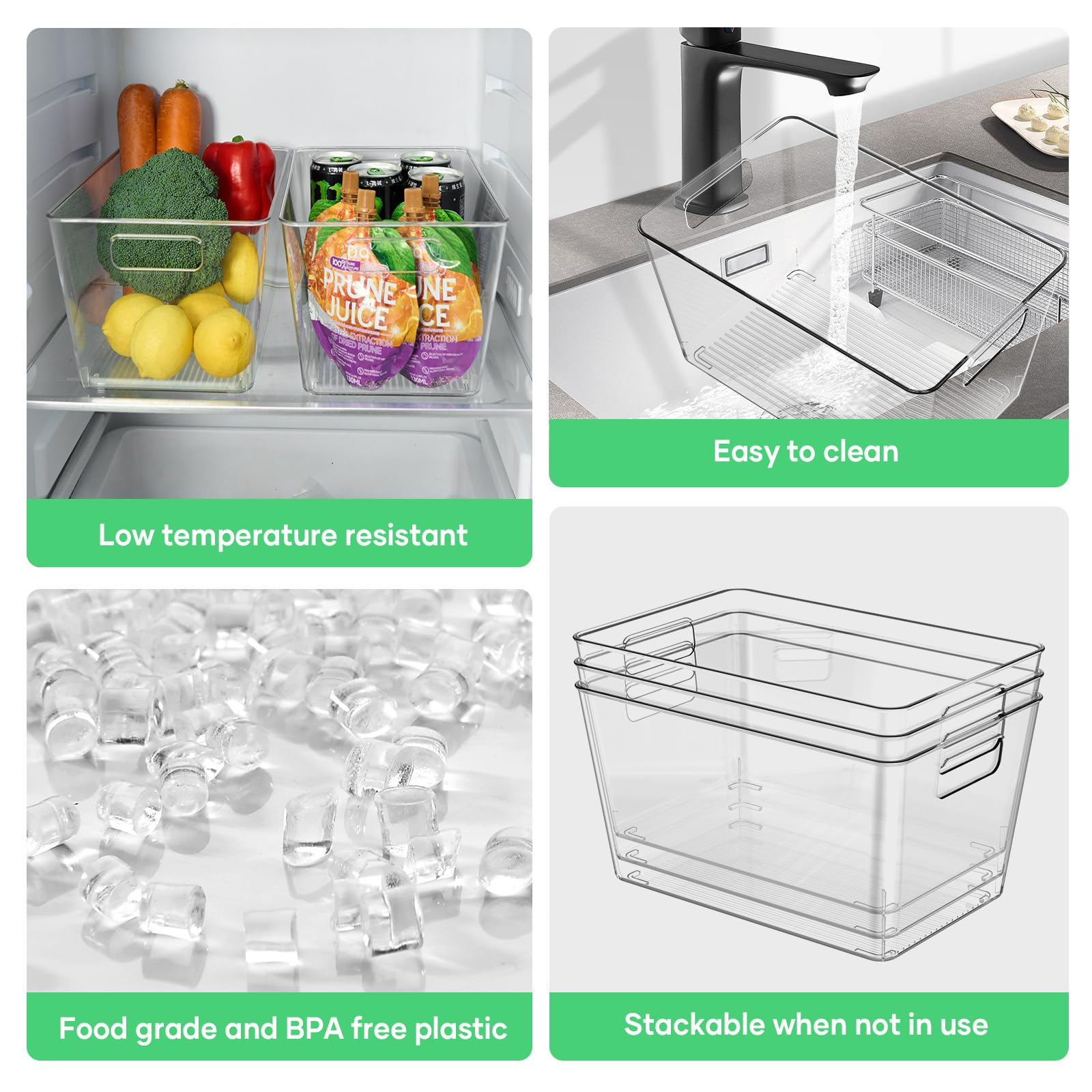 6 Pack Clear Plastic Storage Bins, 11" Large Pantry Organizer Bins with Handles, Plastic Containers for Refrigerator,BPA-Free Perfect for Kitchen,Fridge,Cabinet,Pantry,Bathroom,Closet Organization