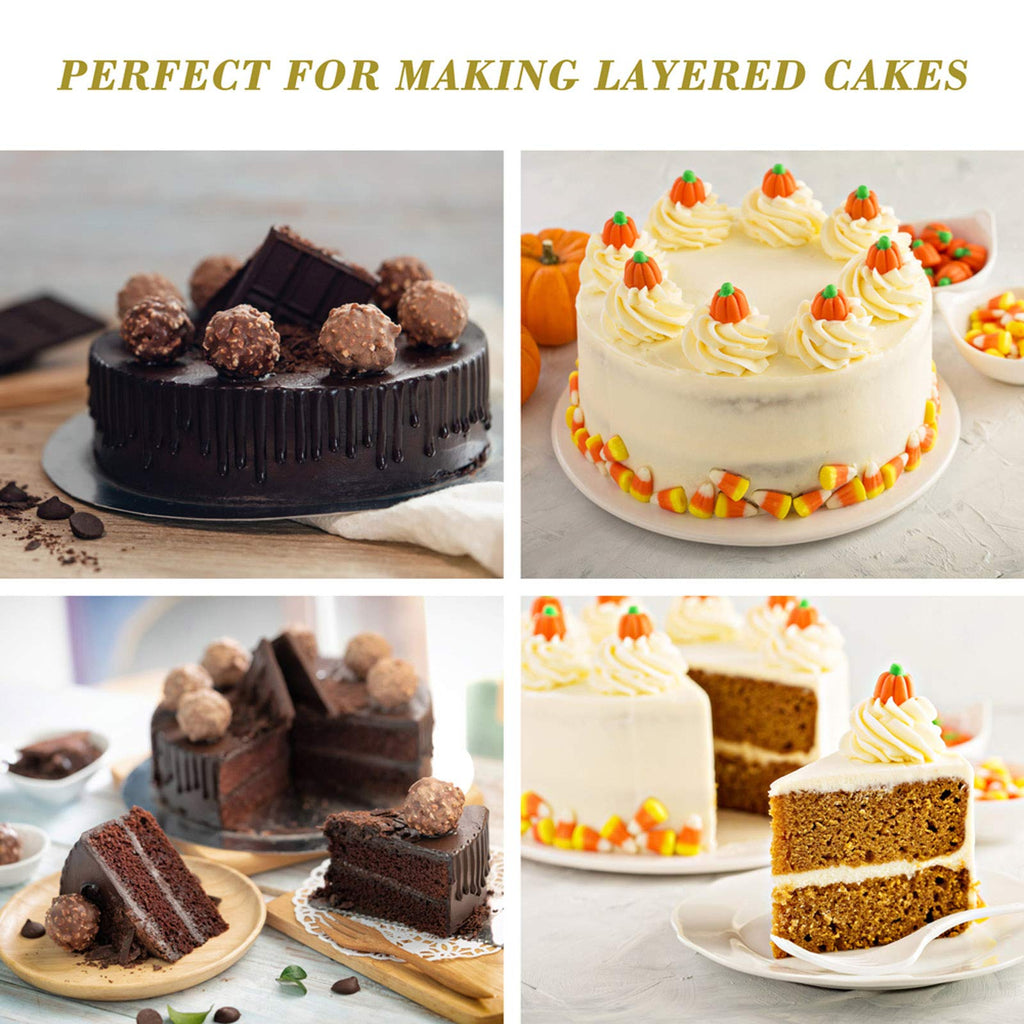 E-far 9½-inch Cake Pan with Rack Set, Stainless Steel Round Cake Pans and Baking Cooling Racks, Non Toxic & Healthy, Mirror Polished & Dishwasher Safe - 4 Pieces (2 Pans + 2 Racks)