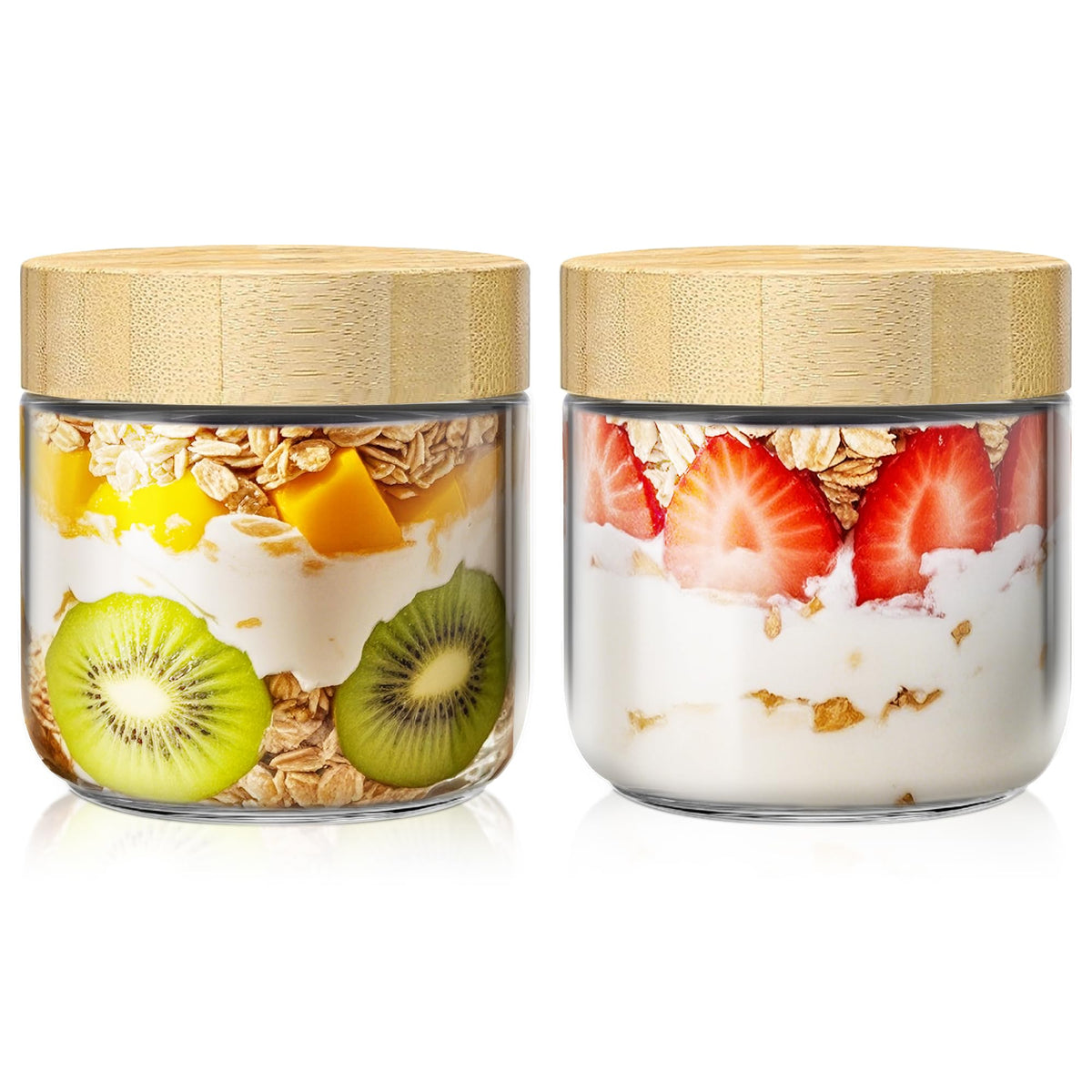10 oz Overnight Oats Containers with Bamboo Lids, Glass Mason Jars 6 Pack