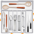 Homecor Silverware Drawer Organizer - Expandable Drawer Organizer for Kitchen, Utensil Holder BPA Free Flatware and Cutlery Tray for Spoons Forks Knives, Plastic Kitchen Organizer and Storage, White