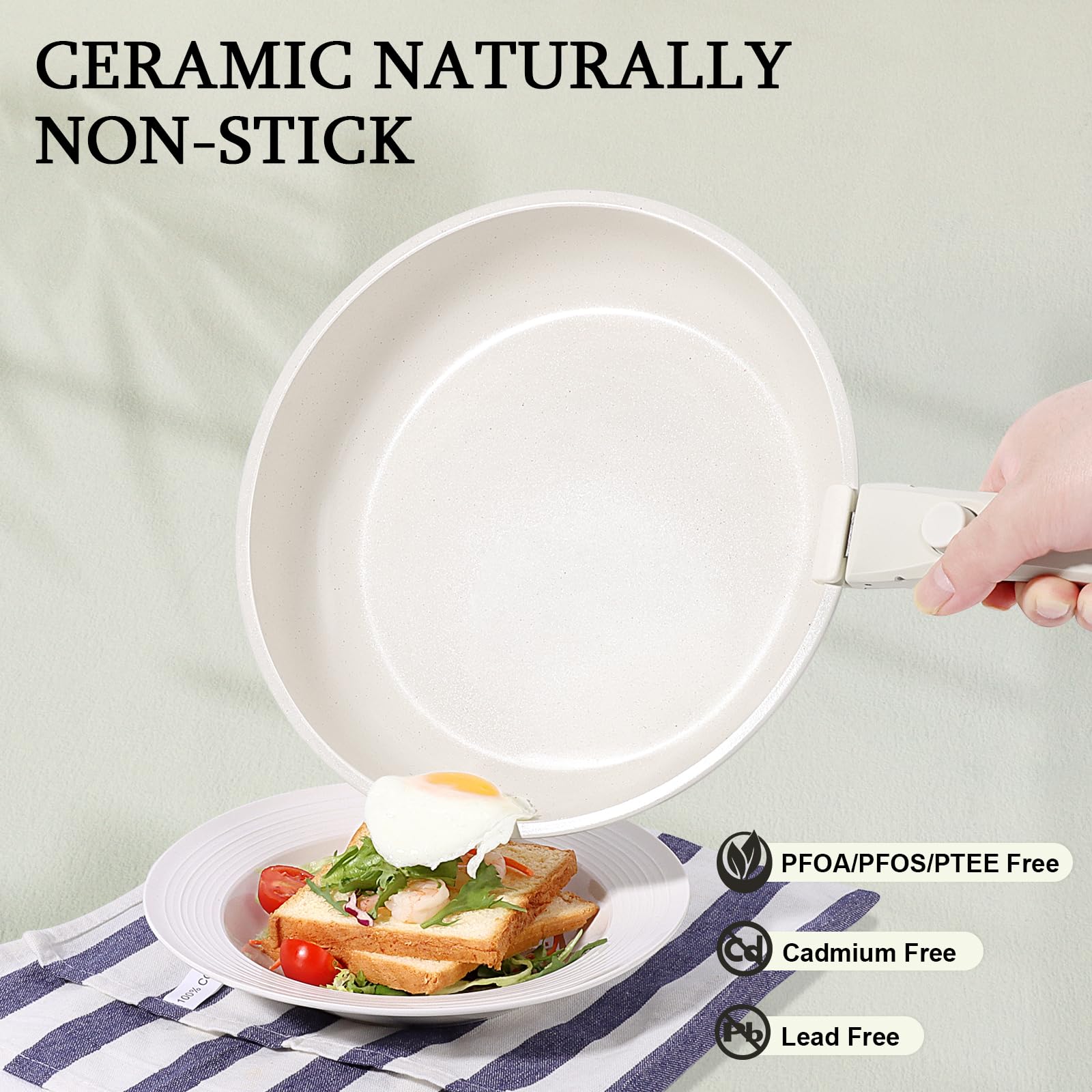 GiPP Non Stick Frying Pans Set Removable Handle, Oven Safe Nonstick Fry Pan Skillets with Detachable Handle, Granite Coating Healthy Cooking Compatible with All Stovetops, PFOA Free, RV Cookware set