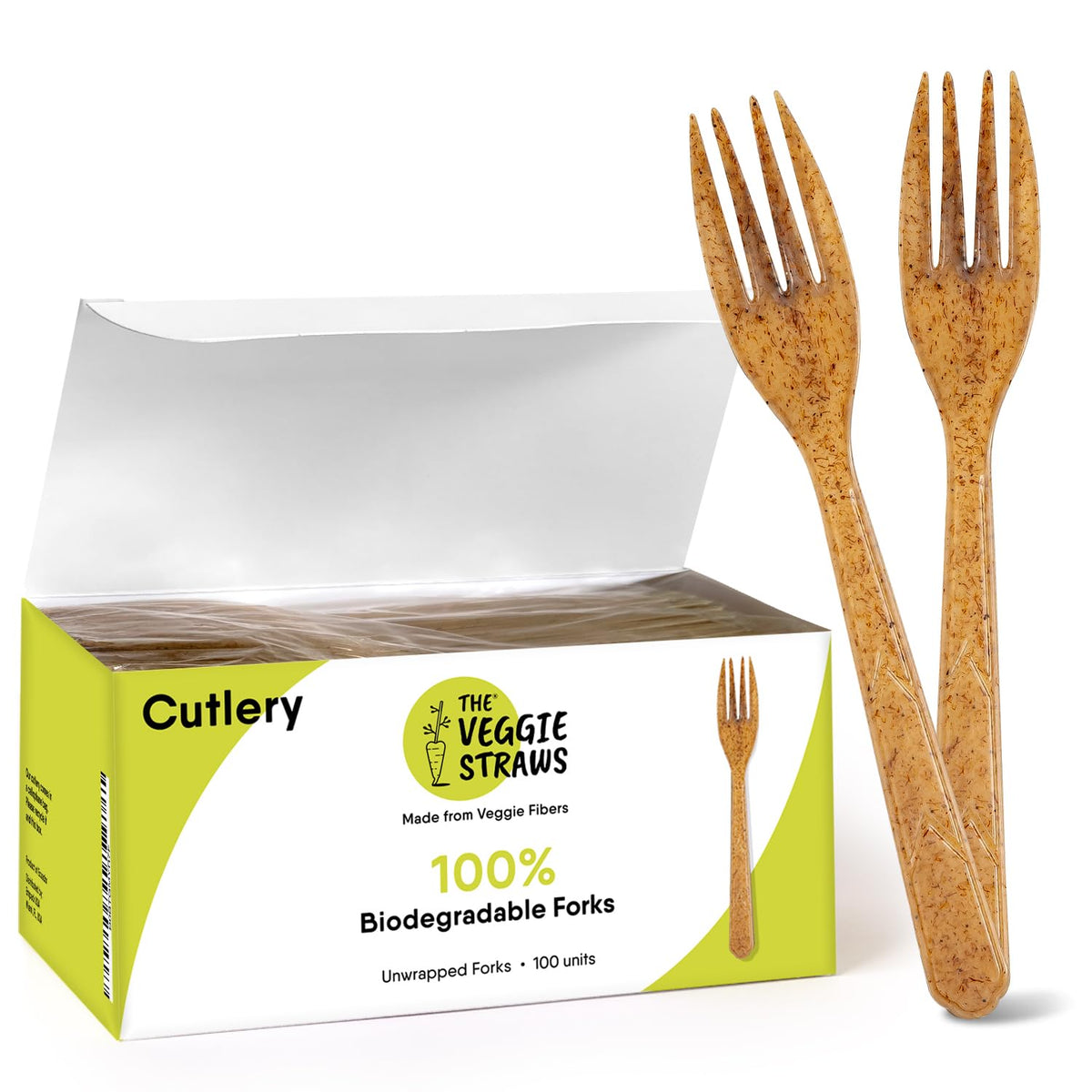100% Biodegradable Cutlery Made of Vegetable Fibers, 300 PCS of 6.7” Long Heavy-Duty and Splinter Free Eco-Friendly Spoons, Forks & Knives, Perfect Sustainable Cutlery by The Veggie Straws