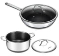Bakoniion Pots and Pans Set,12 Inch Hybrid Nonstick Frying Pan & 5QT Stockpot,3 PCS Silicone Kitchen Utensils Set
