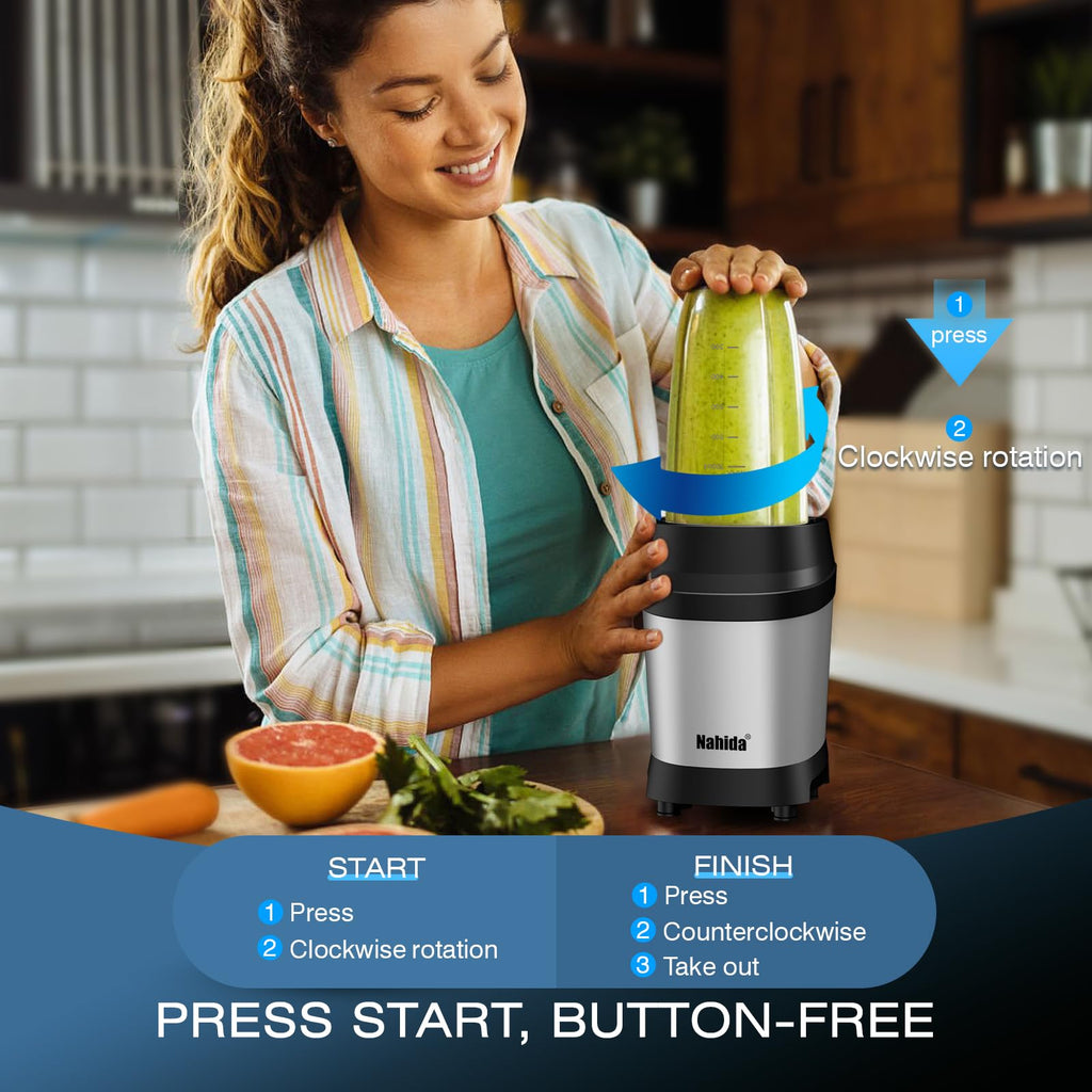 Nahida Blender for Smoothies, 1200W Smoothie Blender for Ice Crushing, Blenders with (2) 6-Fin Blades, Personal Blenders for Kitchen with 23oz, 32oz, 37oz Easy Go Cups for Juices, Silver