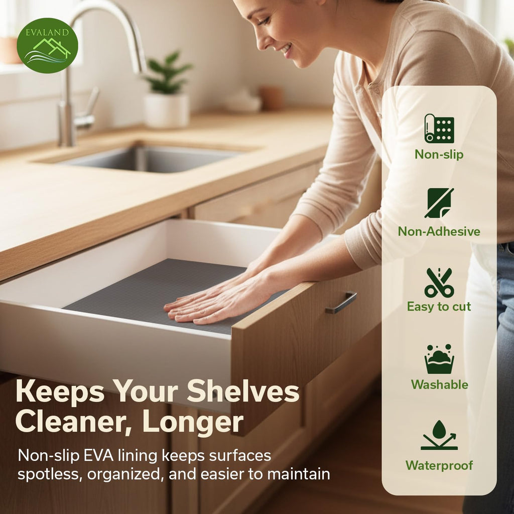 EVALAND Shelf Liner Cabinet Liner Non-Adhesive Drawer Liner 17.7 in x 33 FT