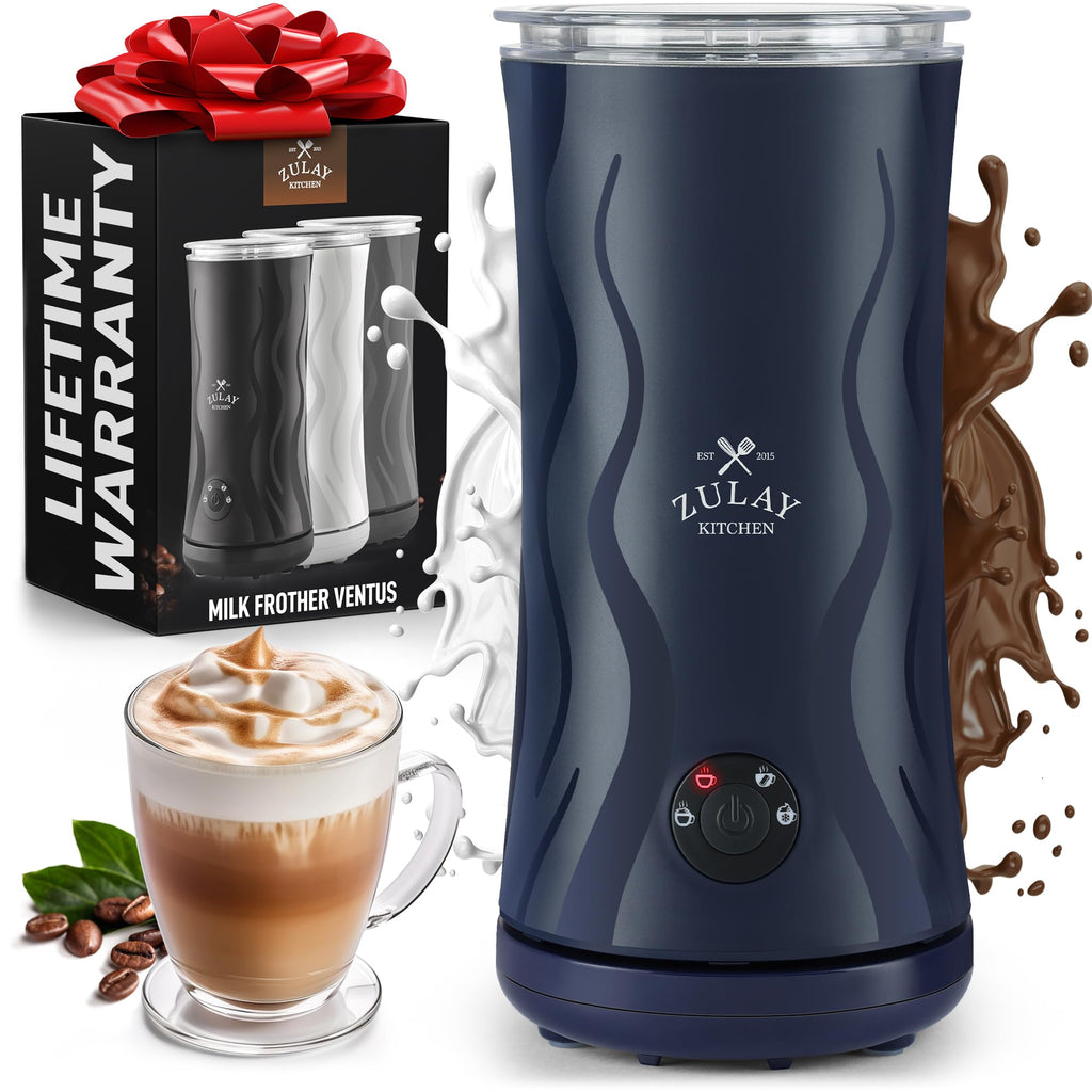 Zulay 4-in-1 Milk Frother and Steamer - Automatic Hot and Cold Foam Maker with Auto Shut Off & Temperature Control for Coffee, Latte, Cappuccino, Hot Chocolate - Navy