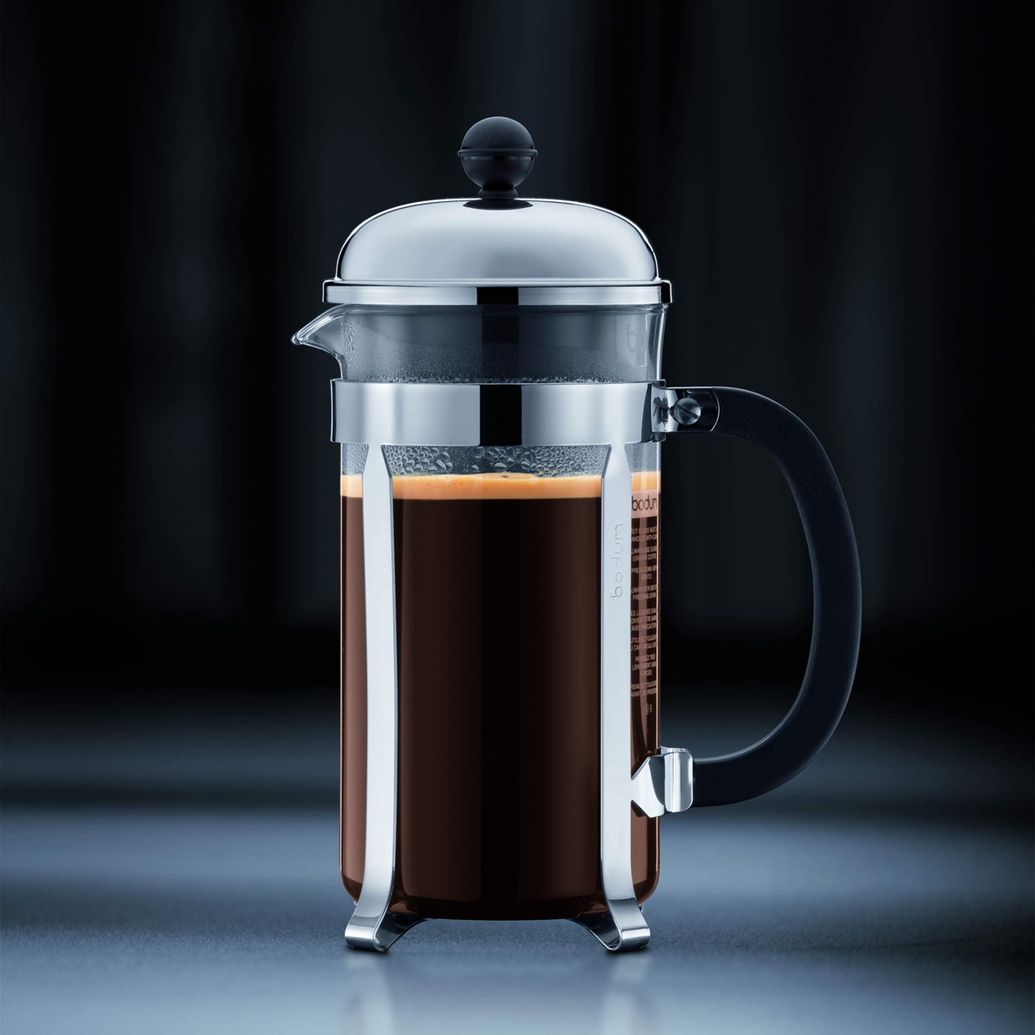 Bodum 34oz Chambord French Press Coffee Maker, High-Heat Borosilicate Glass, Brushed Stainless Steel – Made in Portugal