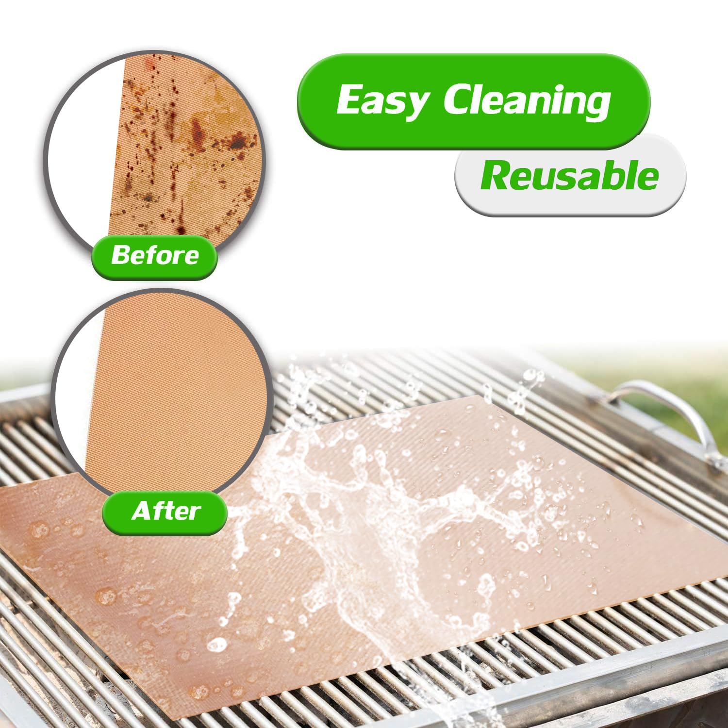 Renook Set of 6 Copper Grill Mats for Outdoor BBQ Grill