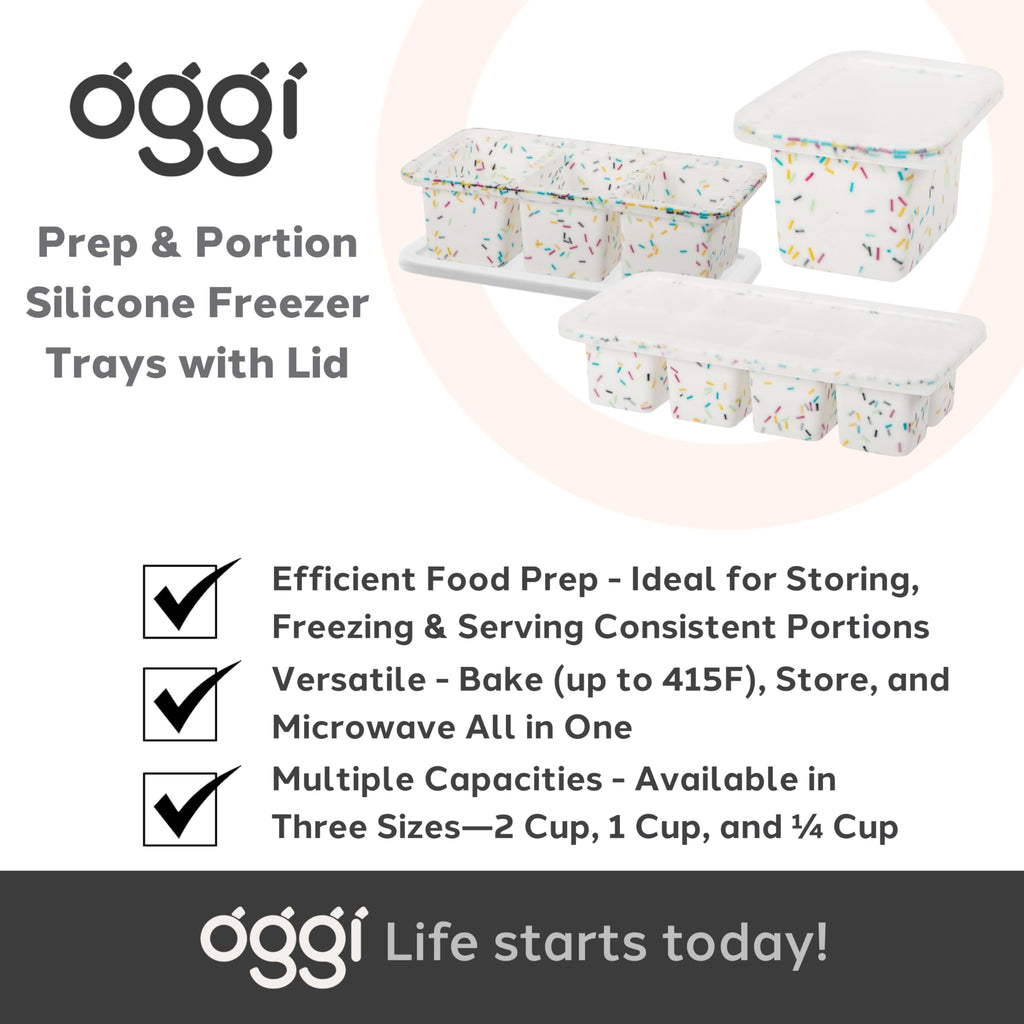 OGGI Prep & Portion Silicone Freezer Trays with Lid - Freezer Molds for Food, Ice Cube Tray, Food Prep Containers, Freezer Storage Containers, for Soup, Smoothie Cubes, Broth, Leftovers - 2 Cup x2
