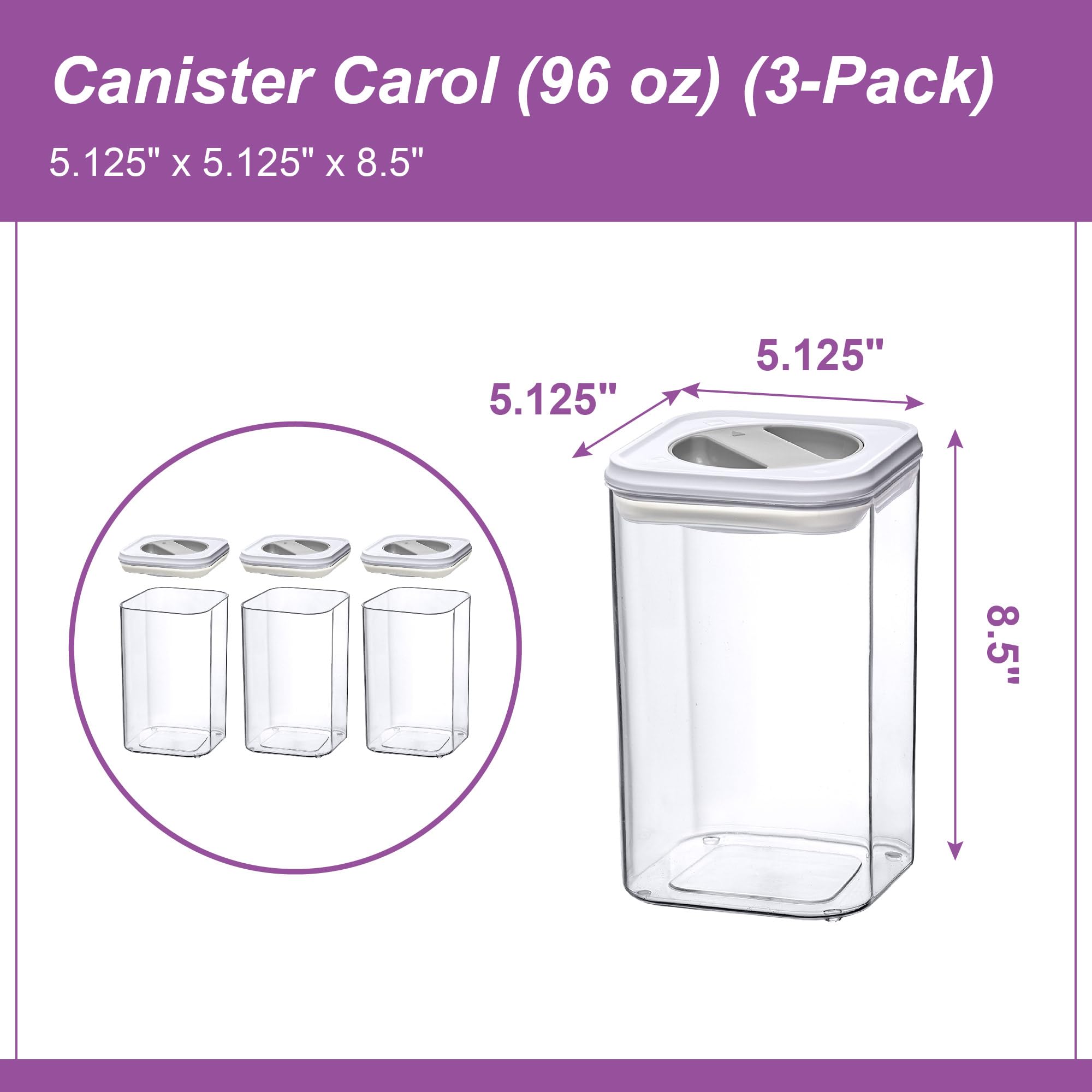 Amazing Abby - Carol - 96-Ounce Acrylic Canister (Set of 3), Plastic Airtight Food Container, Stackable for Pantry Storage, BPA-Free and Shatter-Proof, Perfect for Home and Commercial Use
