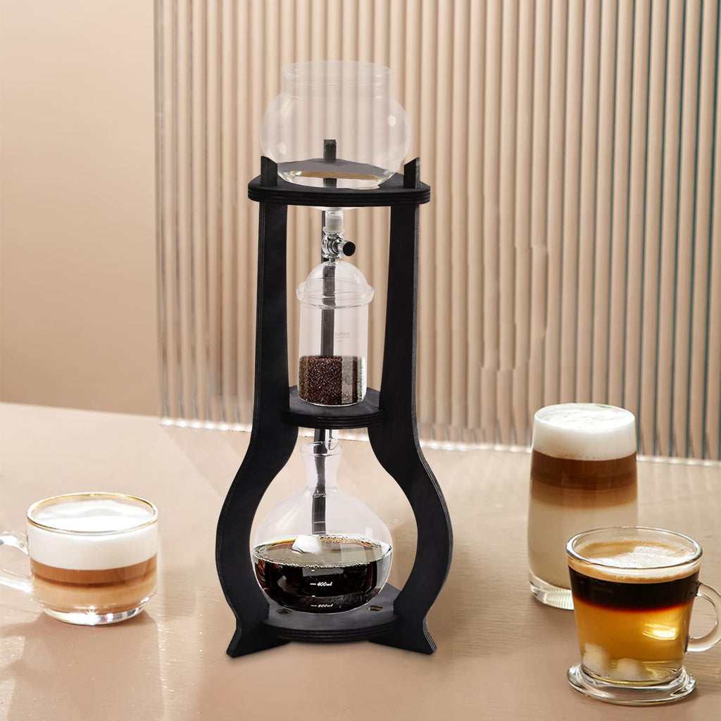 Uphilltool Cold Brew Drip Coffee Maker, 600ml/20.29 Ice Coffee Brewer Machine Cold-Drip Coffee Tower with Glass Container Wood Stand for Home Office