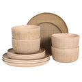 Gisbon Elite Butterwick 12 Piece Plates and Bowls Stoneware Dinnerware Set - Taupe Reactive Glaze Patterned Dishes - Microwave and Dishwasher Safe